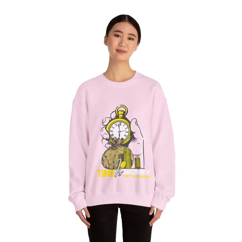 "Time Is Money" Graphic Pocket Watch & Coins Crewneck Sweatshirt -