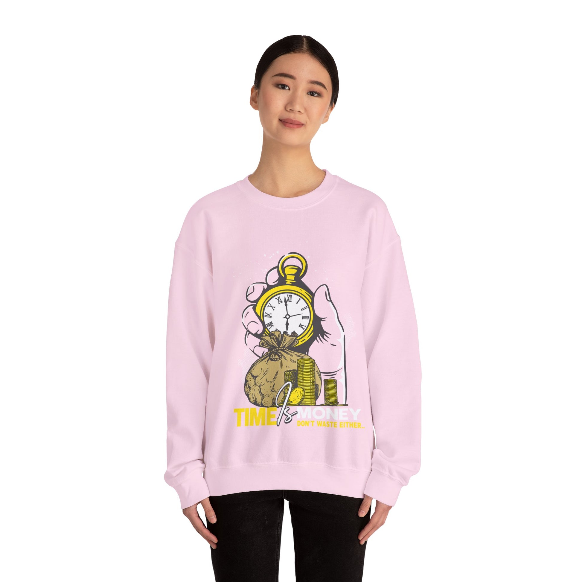 "Time Is Money" Graphic Pocket Watch & Coins Crewneck Sweatshirt -