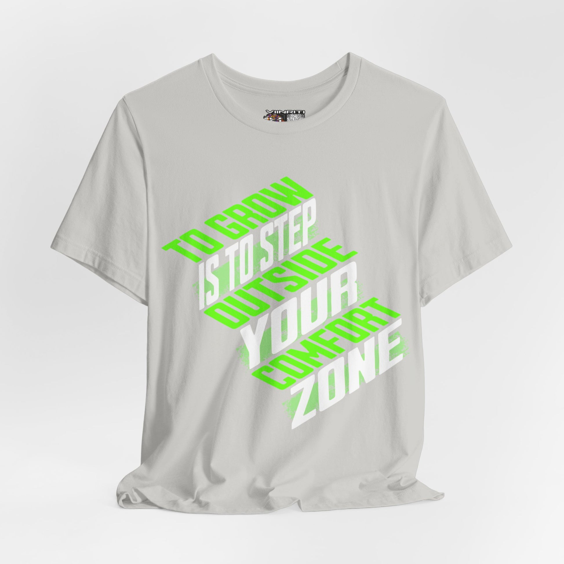"""Motivational Tee — "To Grow Is To Step Outside Your Comfort Zone" Neon Graphic