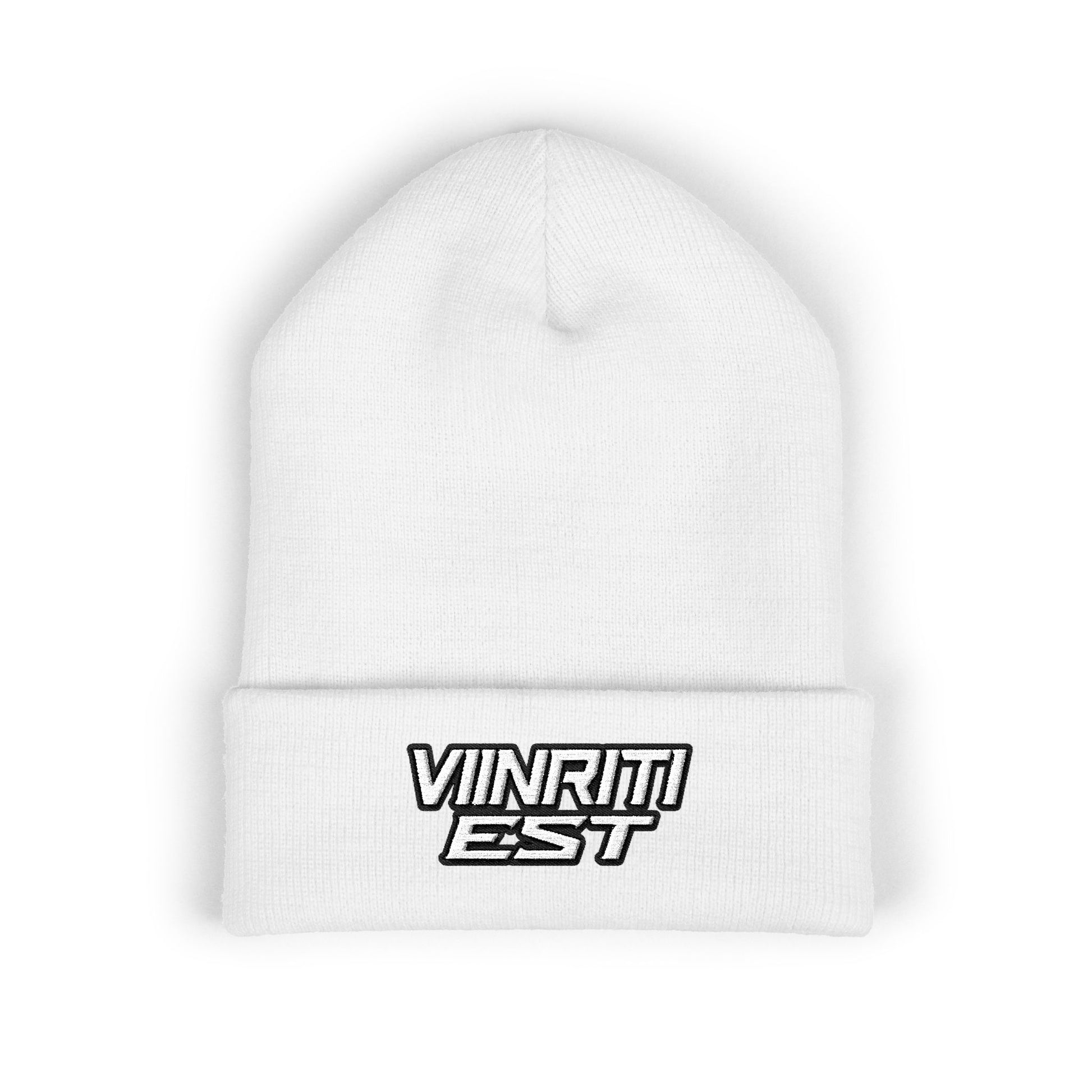 Embroidered 'Viinriti Est' Cuffed Beanie — Classic Knit Winter Hat