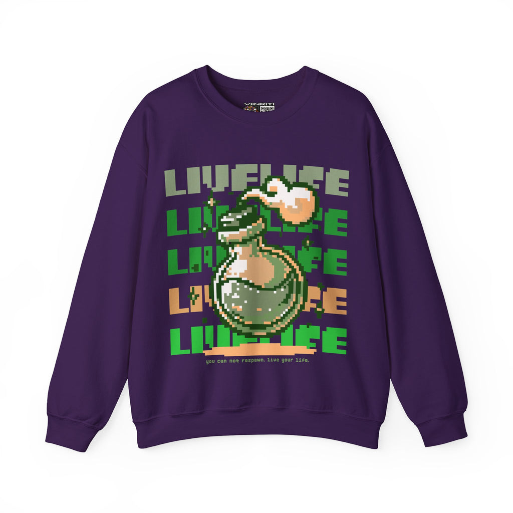Crewneck Sweatshirt — Pixel Potion 'LIFE' Retro Gaming Graphic