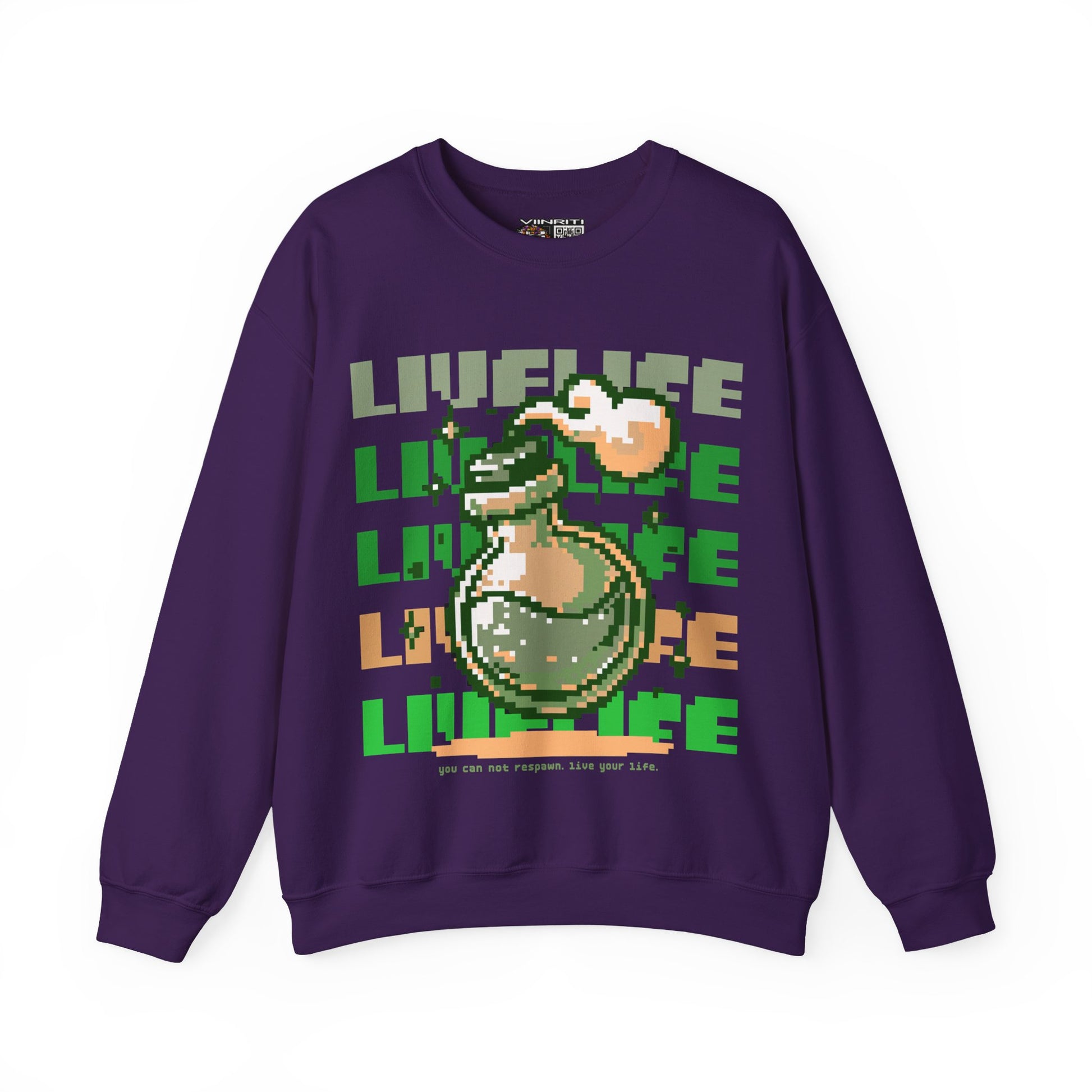 Crewneck Sweatshirt — Pixel Potion 'LIFE' Retro Gaming Graphic