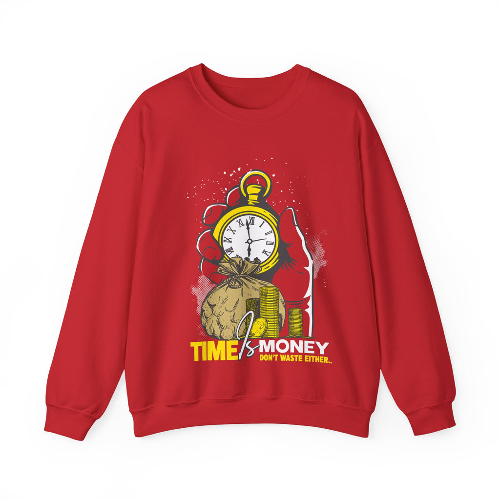 "Time Is Money" Graphic Pocket Watch & Coins Crewneck Sweatshirt -