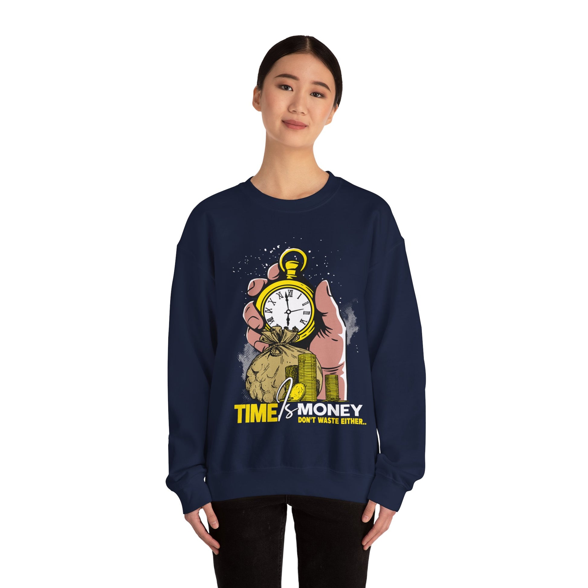 Time Is Money Crewneck Sweatshirt — Vintage Pocket Watch Graphic