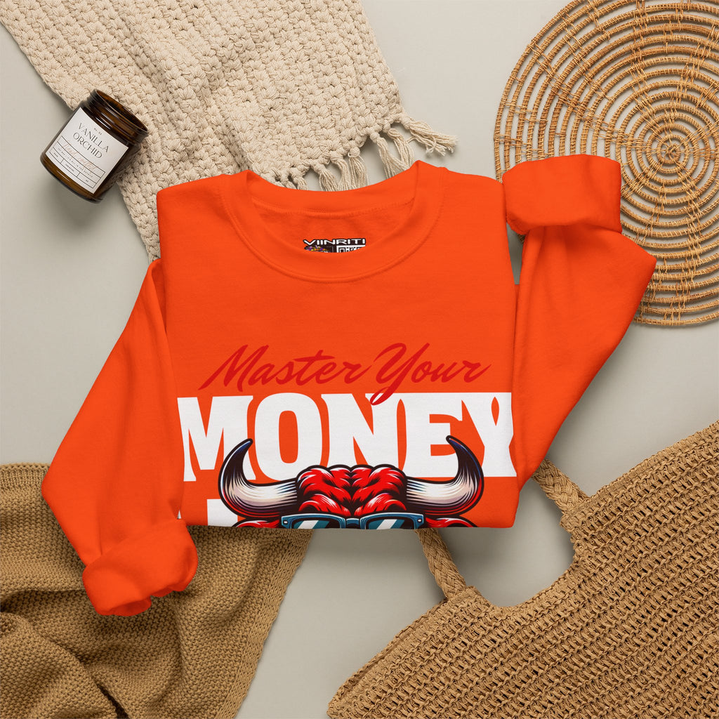 Crewneck Sweatshirt — "Master Your Money" Bull Design, Finance Hustle Graphic