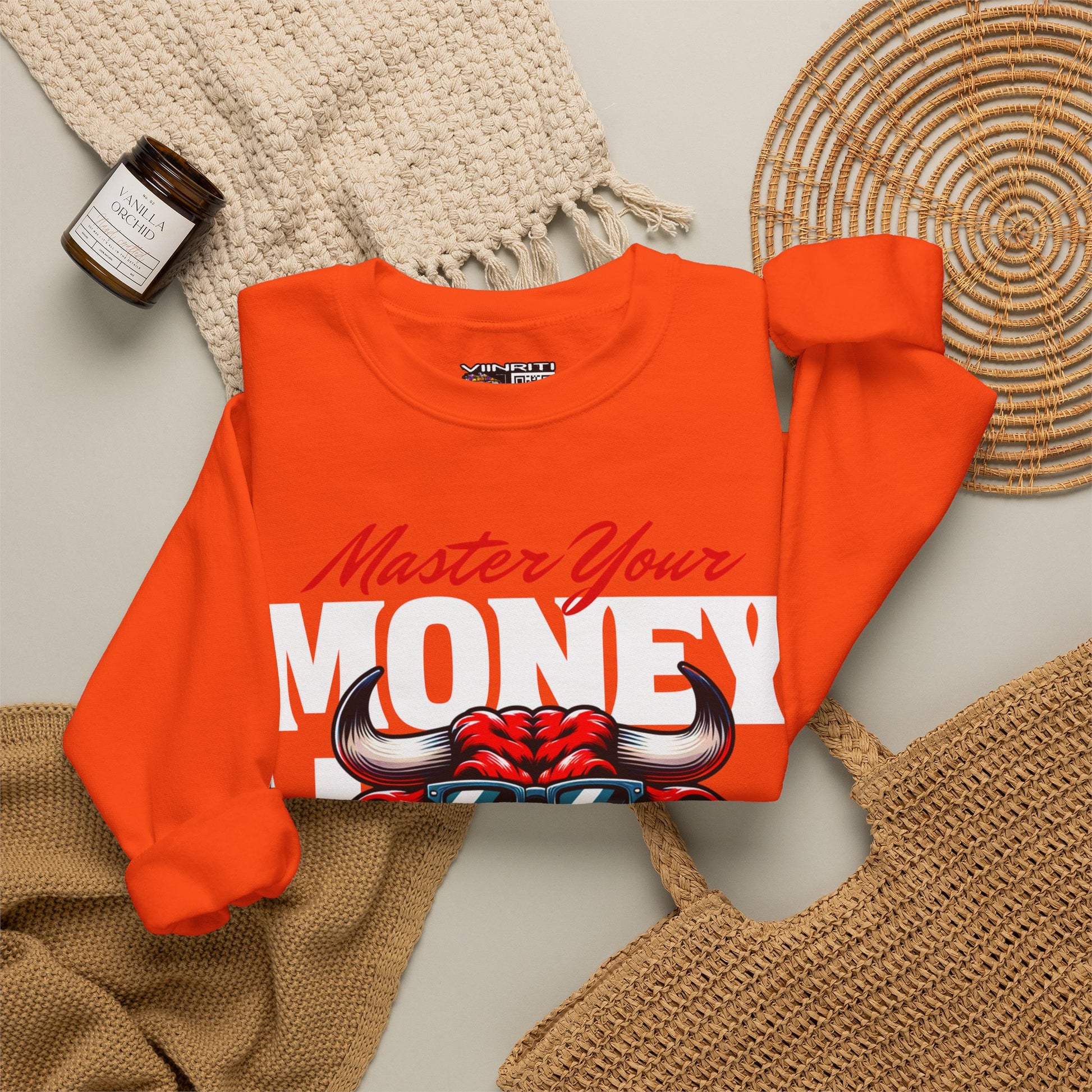 Crewneck Sweatshirt — "Master Your Money" Bull Design, Finance Hustle Graphic