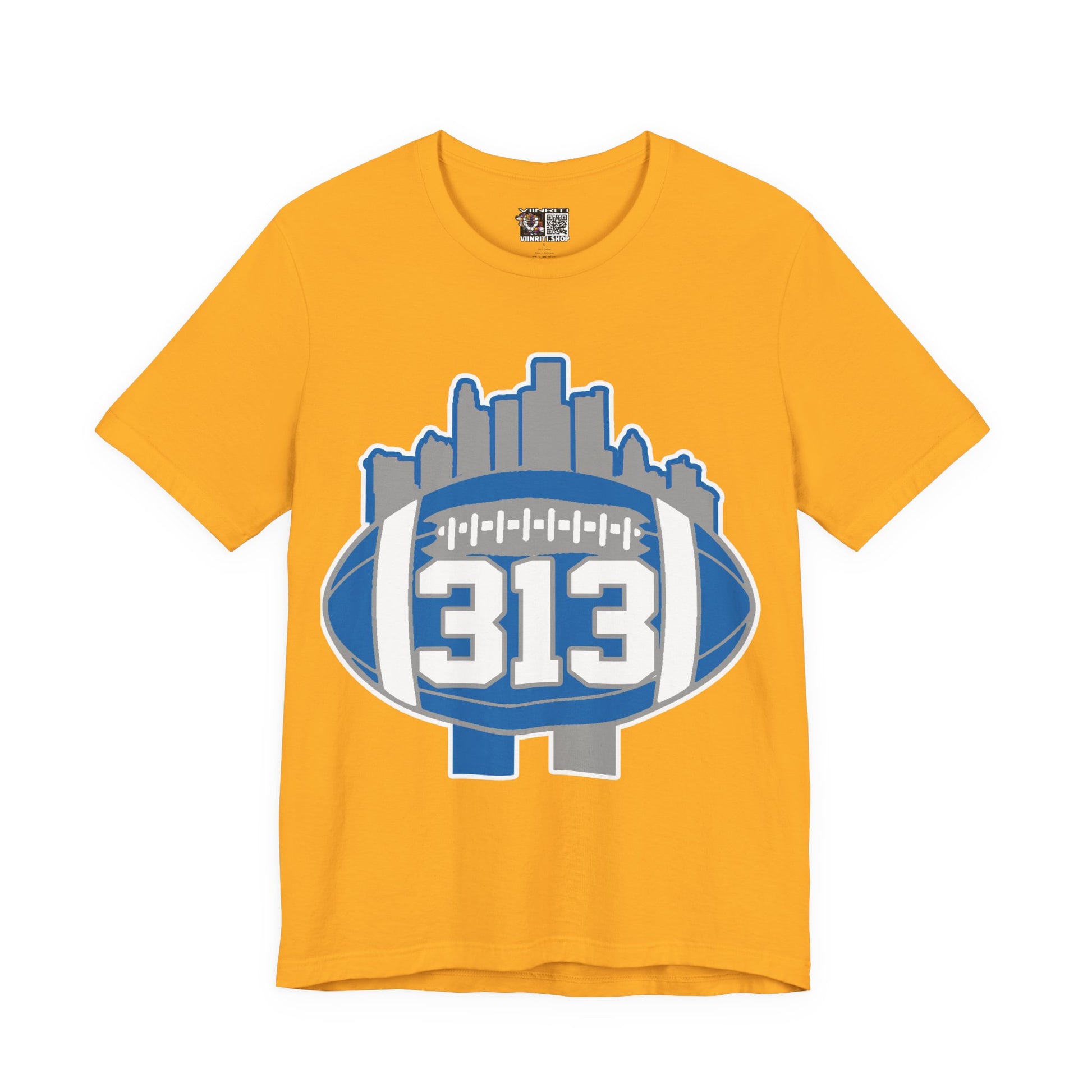 Detroit 313 Football T-Shirt — City Skyline & Number 313 Logo