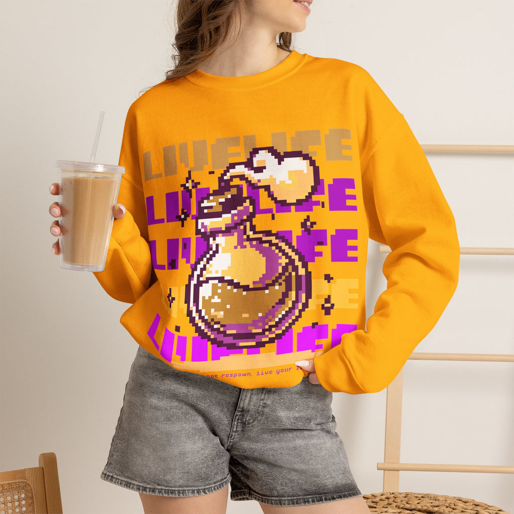 Crewneck Sweatshirt — Pixel Potion 'LIFE' Retro Gaming Graphic