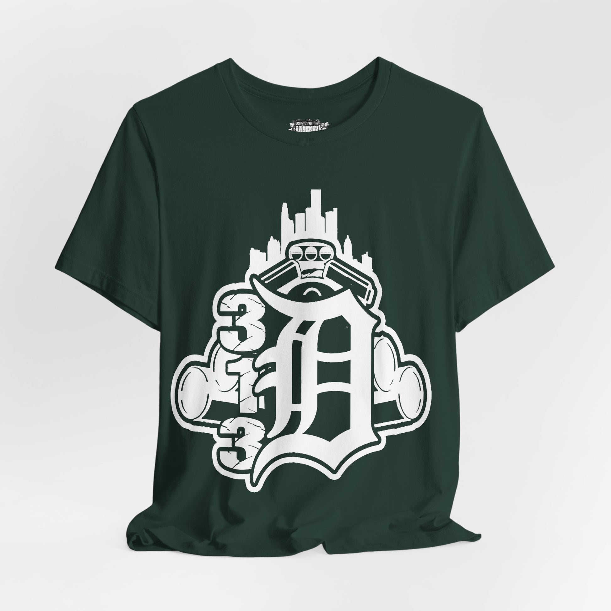 Detroit D Monochrome Tee — City Skyline & Motor Graphic T-Shirt