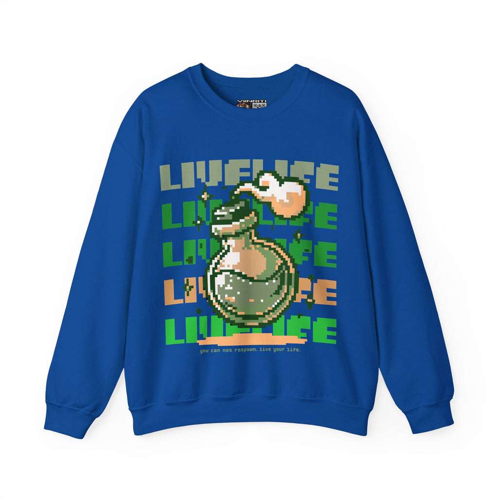 Crewneck Sweatshirt — Pixel Potion 'LIFE' Retro Gaming Graphic