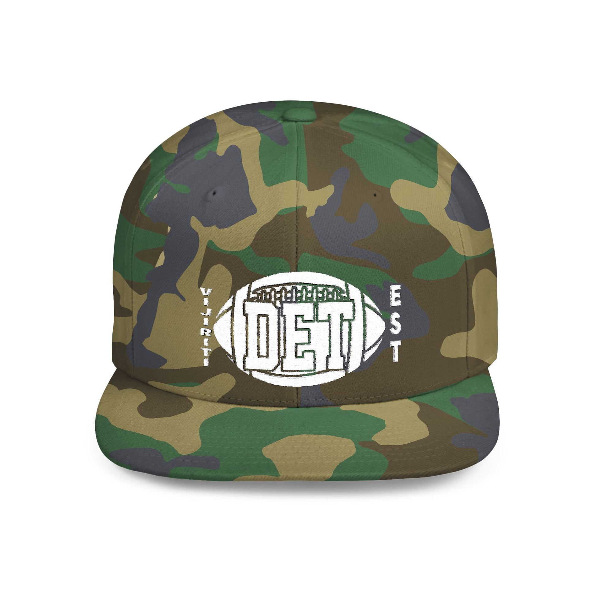 Flat Bill Snapback Hat with DET Football Design, Casual Style, Gift for Sports Fans, Unisex Accessories, Game Day Wear, Everyday Fashion