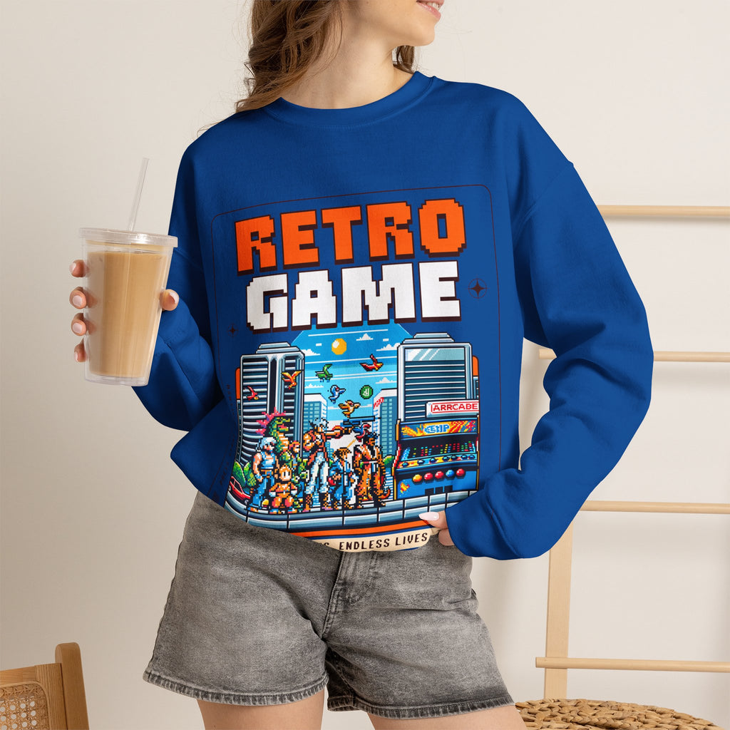 Retro Game Sweatshirt — Vintage 8-Bit Arcade Graphic Crewneck