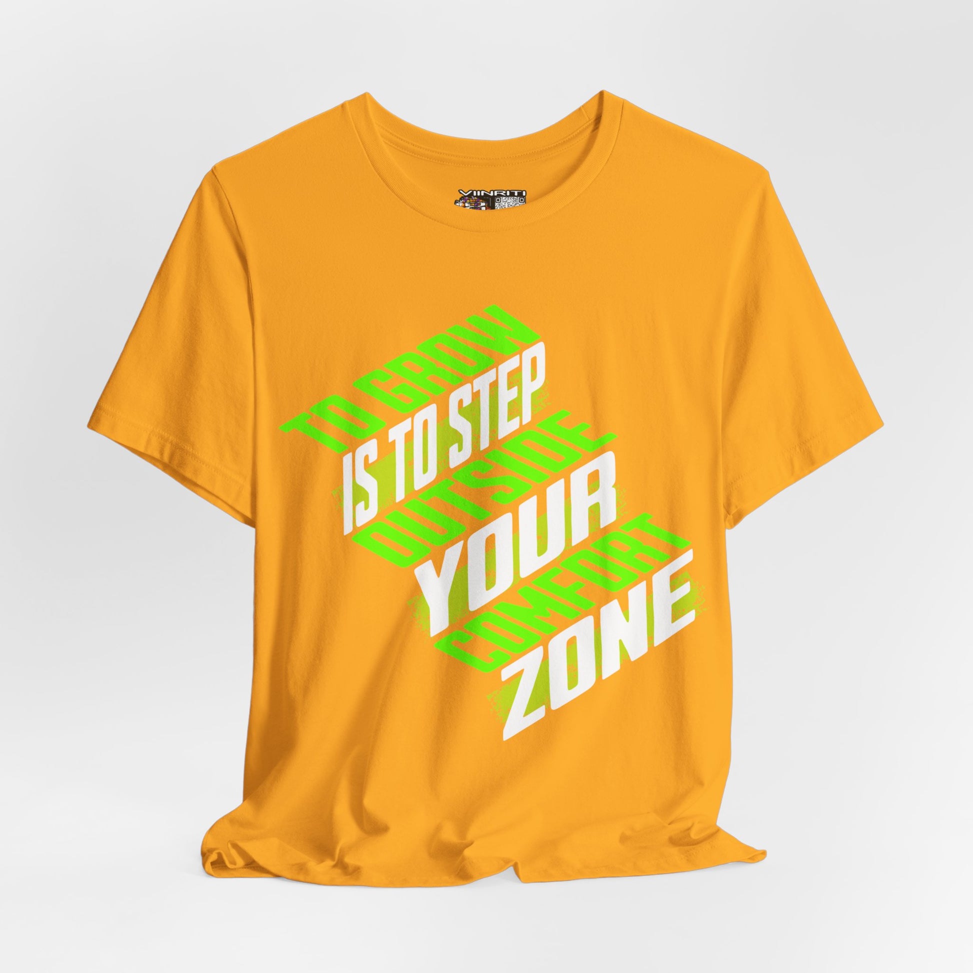 """Motivational Tee — "To Grow Is To Step Outside Your Comfort Zone" Neon Graphic