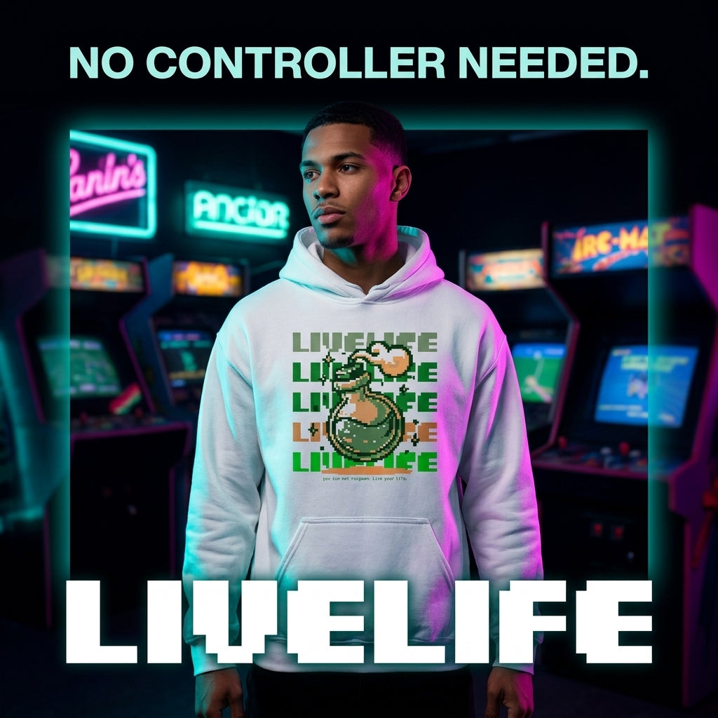Live Life Dino Hoodie — Cute Retro Cartoon T-Rex Graphic Sweatshirt