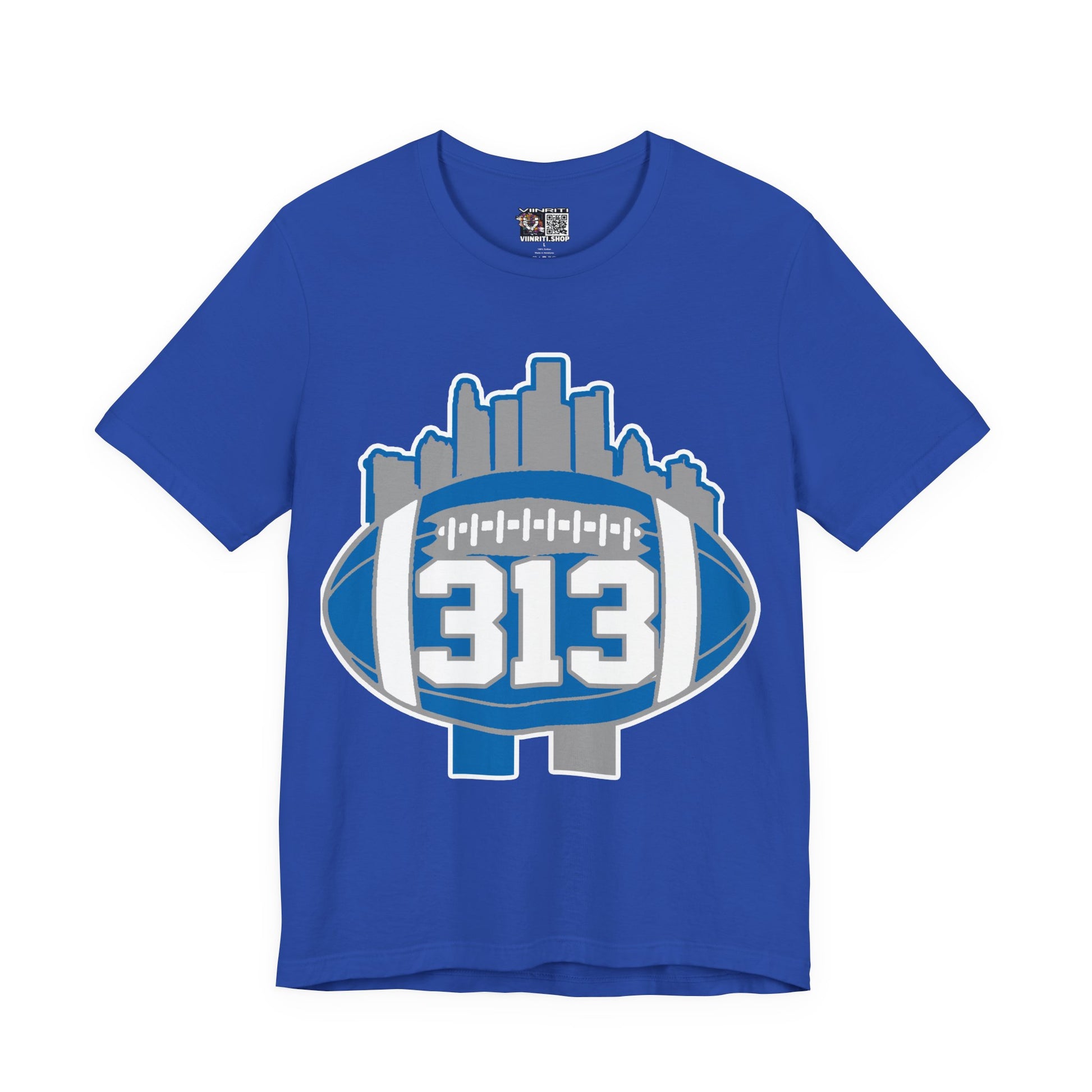 Detroit 313 Football T-Shirt — City Skyline & Number 313 Logo