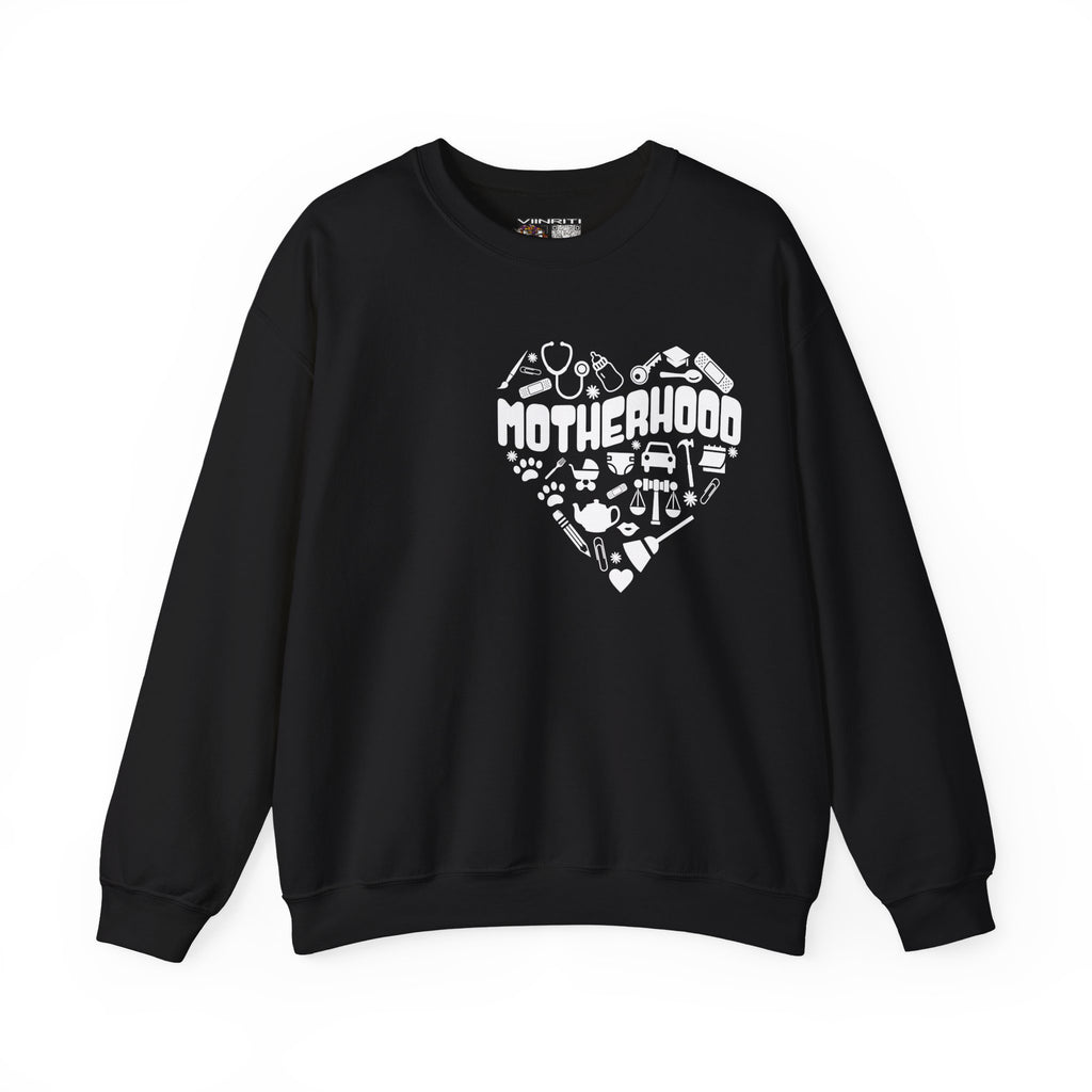 Motherhood Crewneck Sweatshirt, Unisex Sweatshirt, Gift for Moms, Cozy Crew Necks, Heart Design, Mother's Day Gift