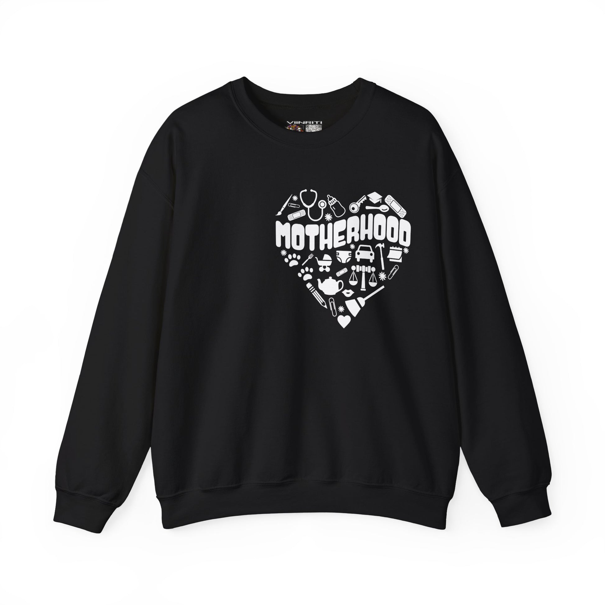 Motherhood Crewneck Sweatshirt, Unisex Sweatshirt, Gift for Moms, Cozy Crew Necks, Heart Design, Mother's Day Gift