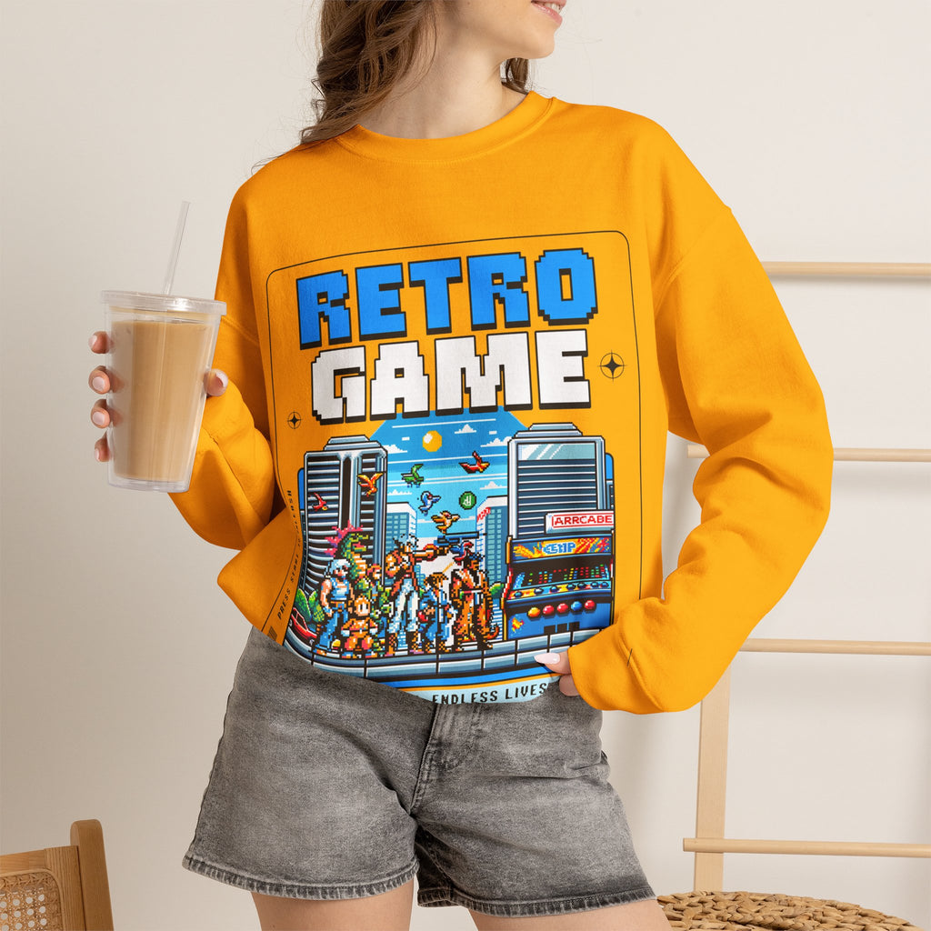 Retro Game Sweatshirt — Vintage 8-Bit Arcade Graphic Crewneck