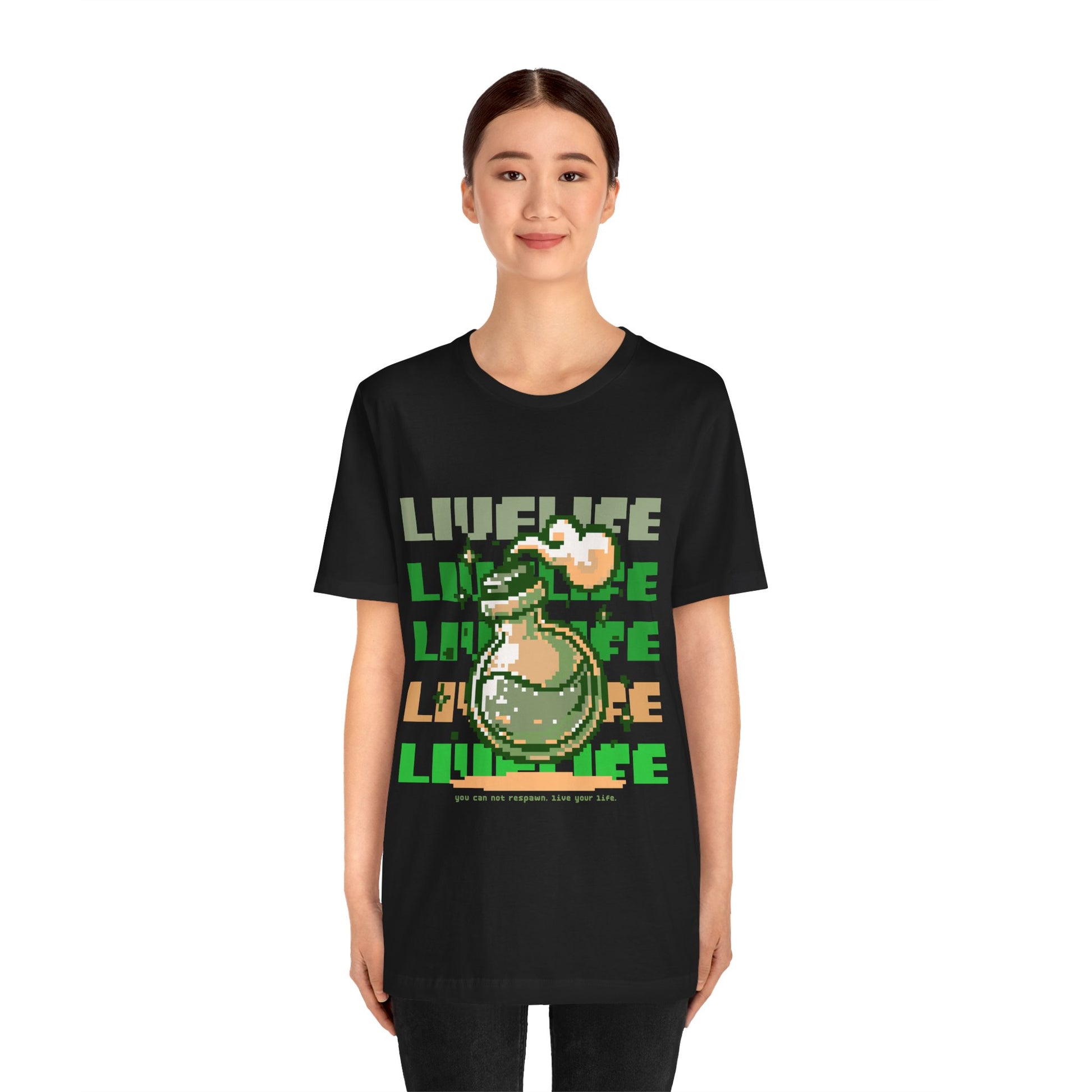 Live Life Pixel Frog Graphic Tee — Retro Gaming Nature T-Shirt