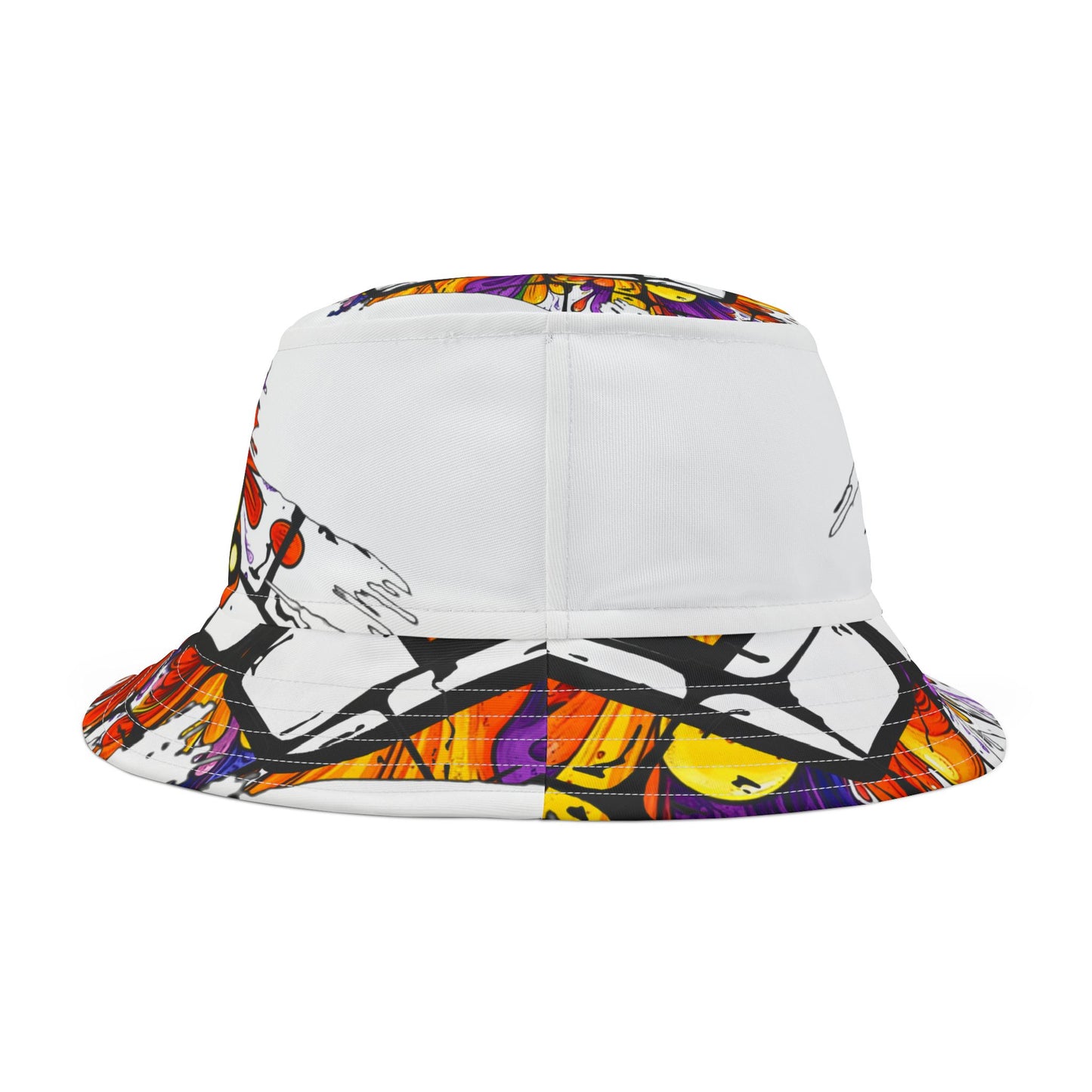 VIINRITI White Vibrant Graffiti Bucket Hat, Streetwear Hat, Cool Accessories, Festival Gear, Summer Fashion, Unique Graphic Hat