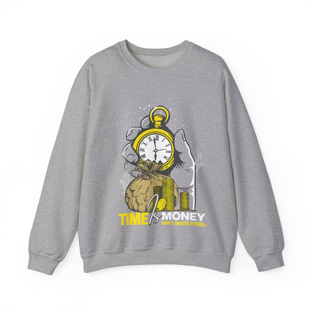 "Time Is Money" Graphic Pocket Watch & Coins Crewneck Sweatshirt -