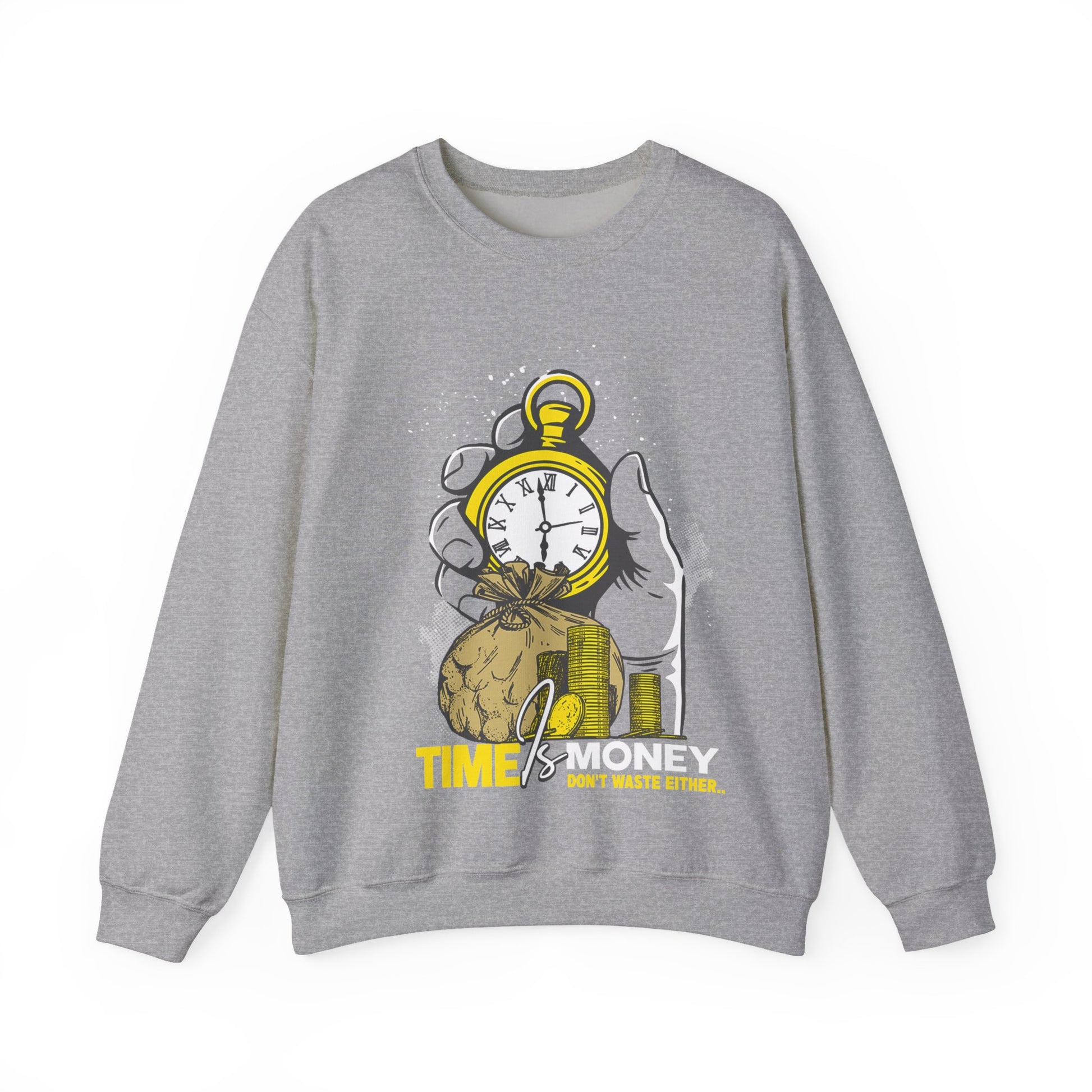 "Time Is Money" Graphic Pocket Watch & Coins Crewneck Sweatshirt -
