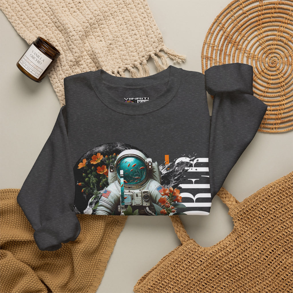 Astronaut Floral Crewneck Sweatshirt — Space Explorer Graphic Pullover