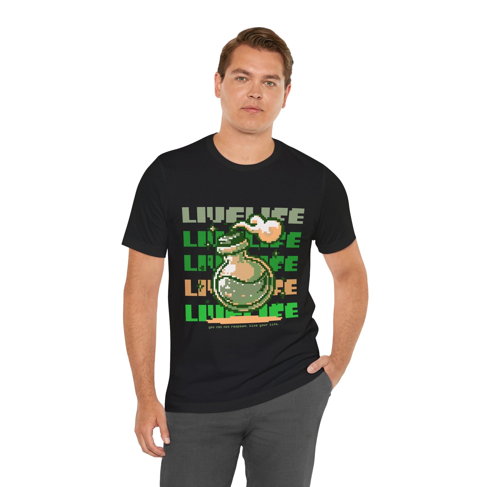 Live Life Pixel Frog Graphic Tee — Retro Gaming Nature T-Shirt