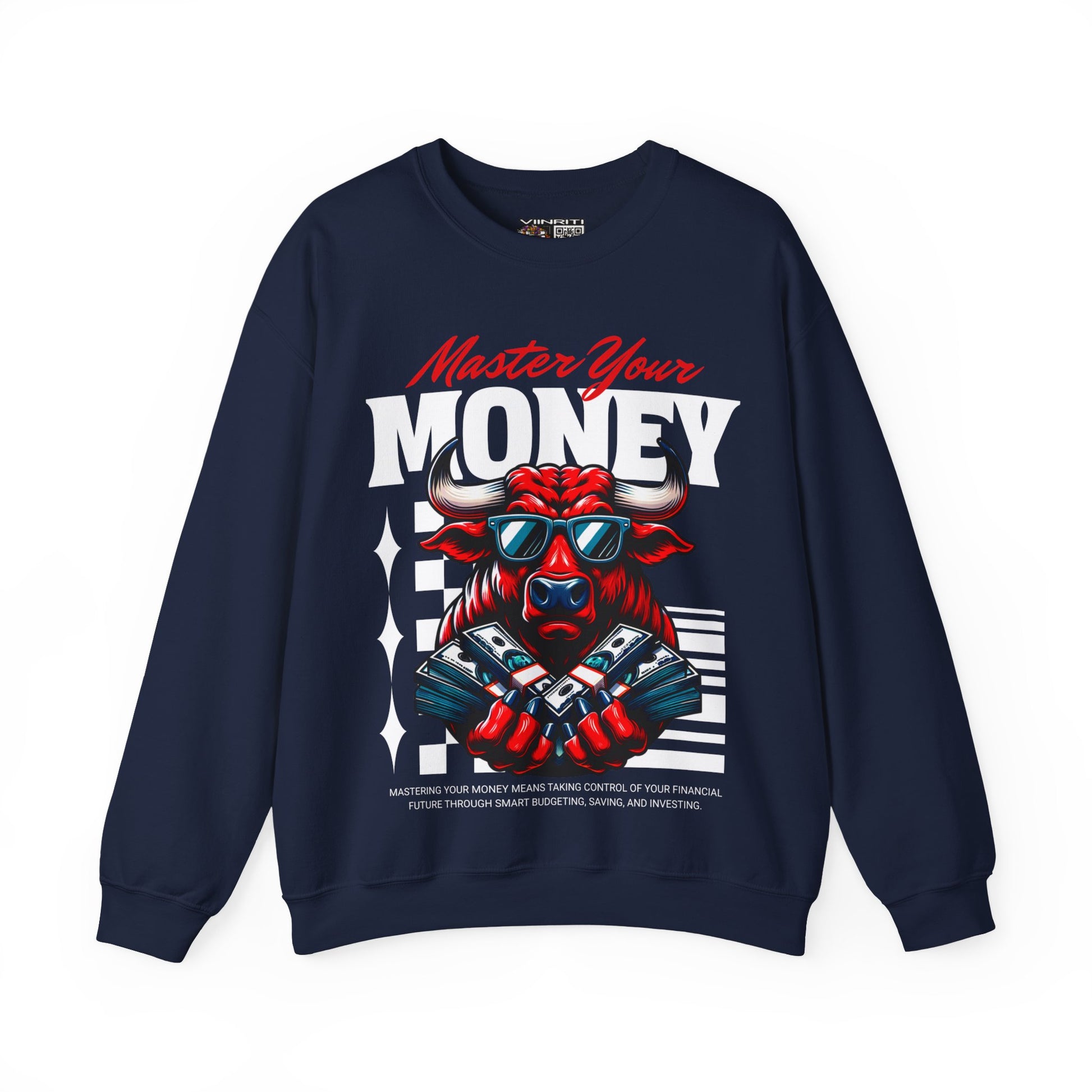 Crewneck Sweatshirt — "Master Your Money" Bull Design, Finance Hustle Graphic