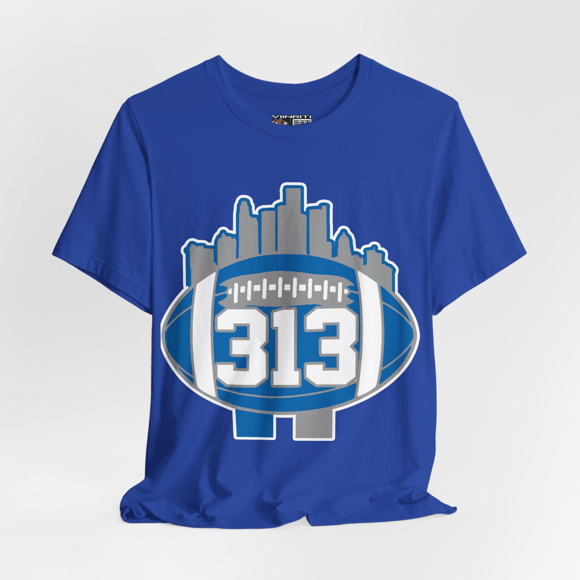 Detroit 313 Football T-Shirt — City Skyline & Number 313 Logo