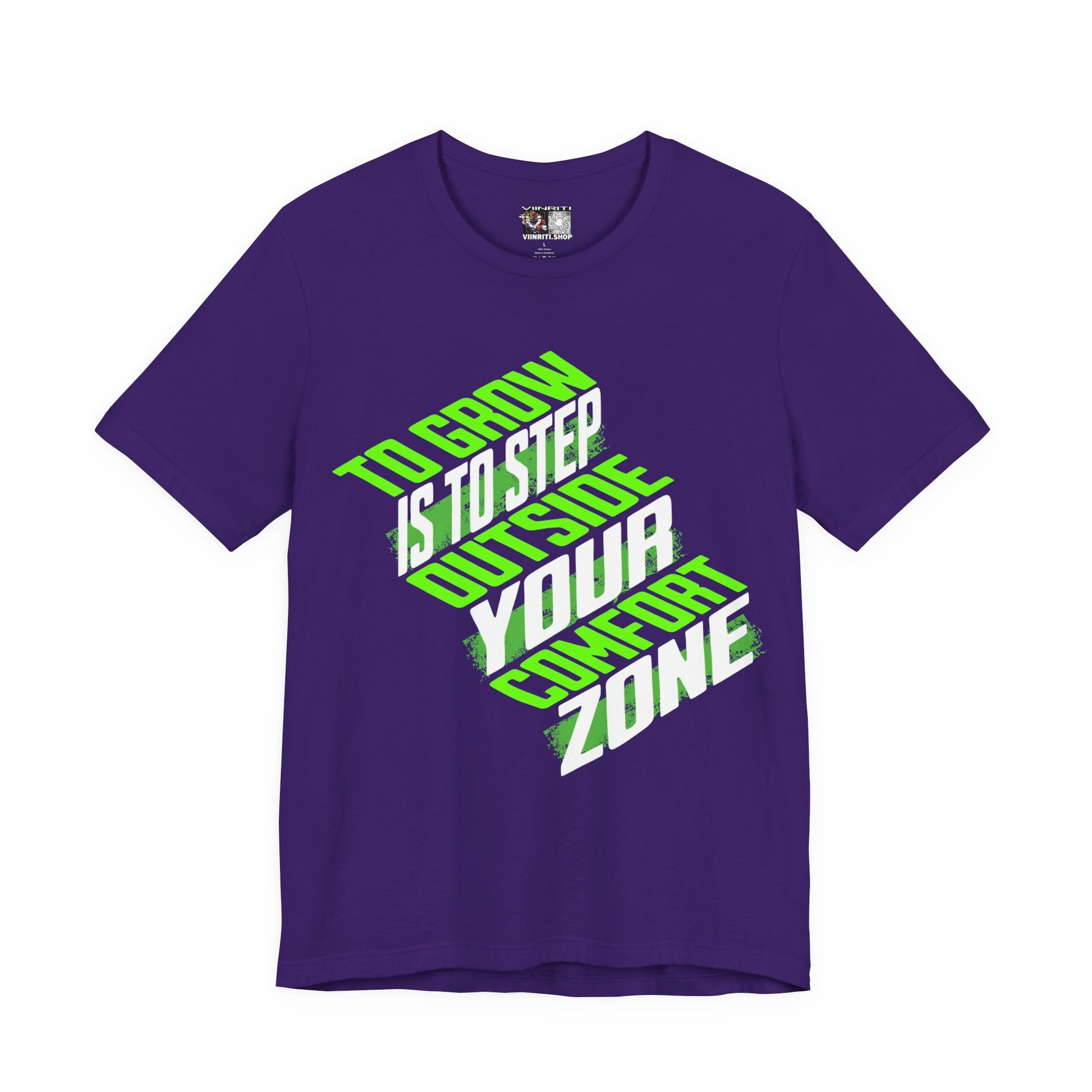 """Motivational Tee — "To Grow Is To Step Outside Your Comfort Zone" Neon Graphic