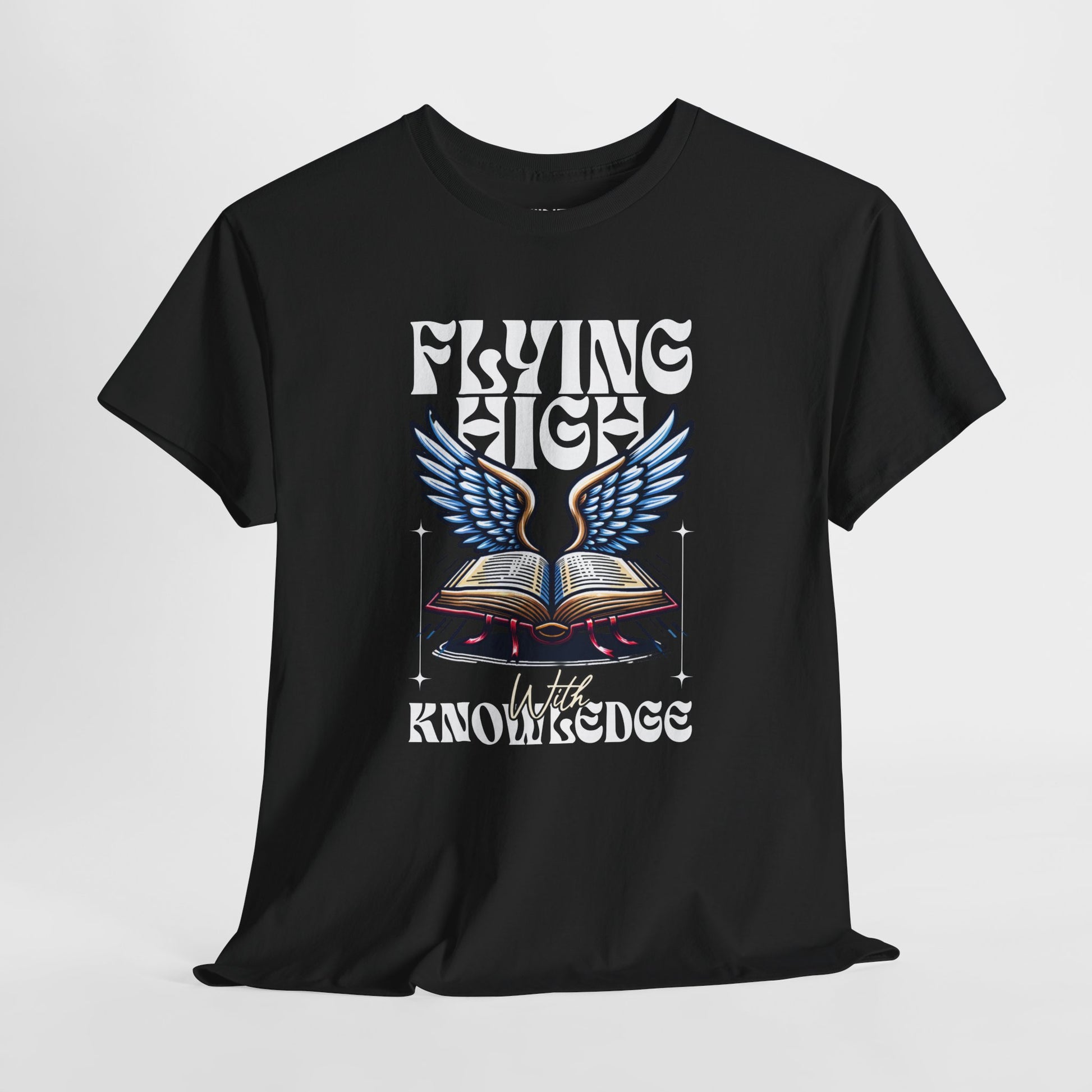 ""Flying High Knowledge T-Shirt — Vintage Winged Book Graphic Tee