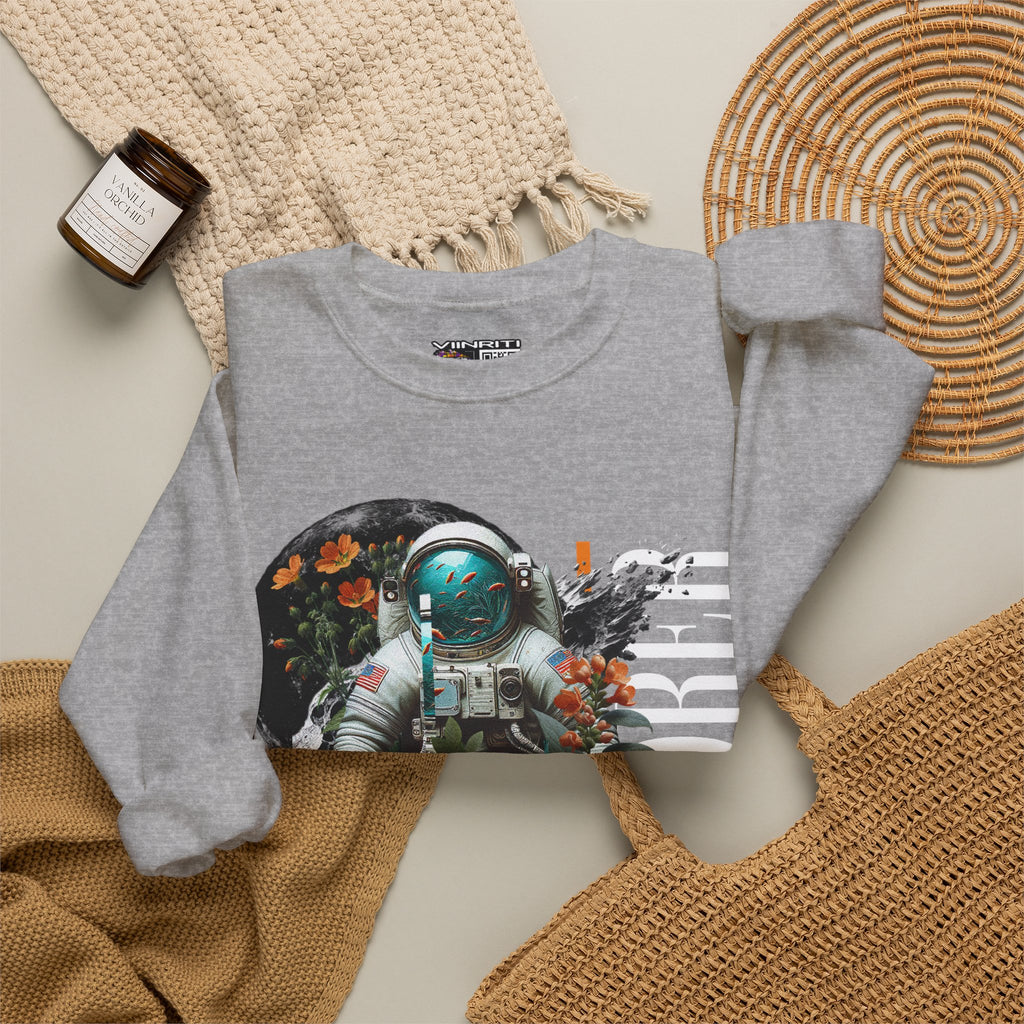 Astronaut Floral Crewneck Sweatshirt — Space Explorer Graphic Pullover