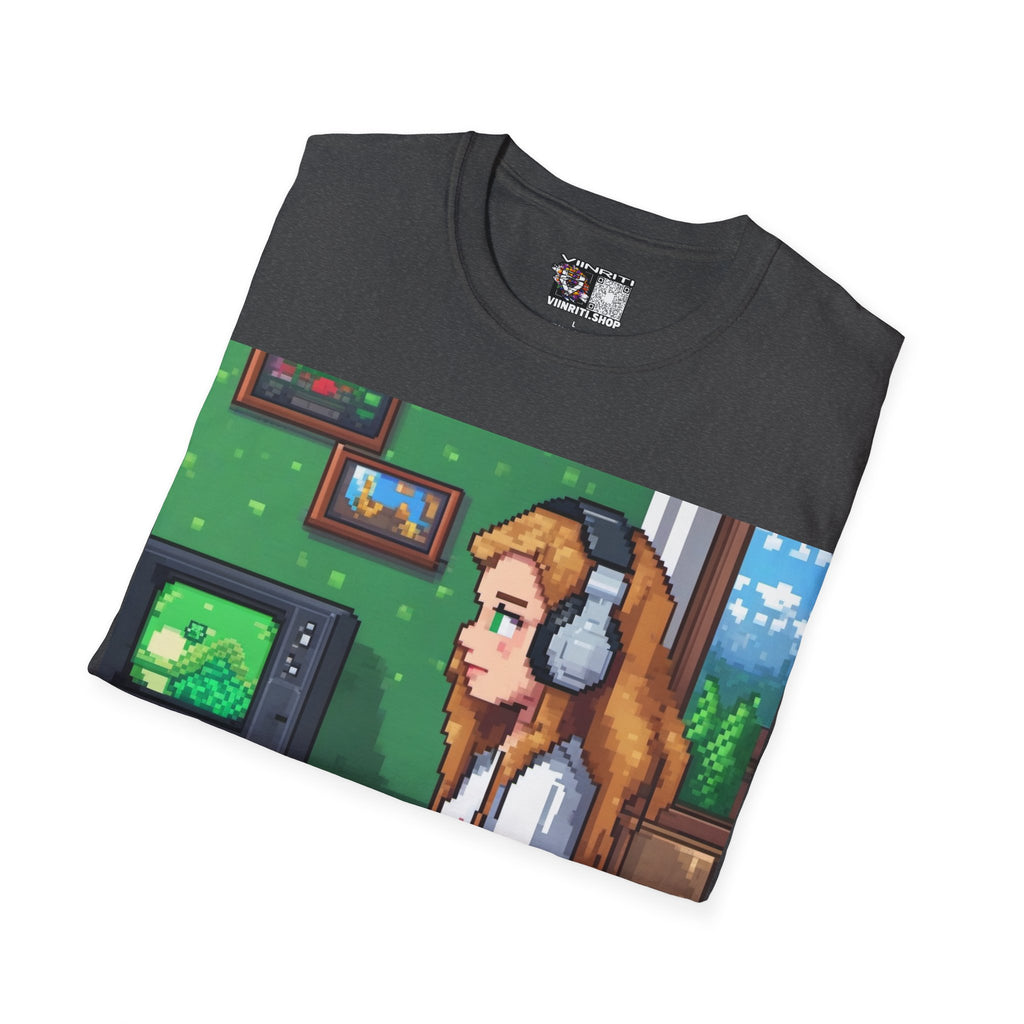 Girl Gamer Here Pixel Art T-Shirt — Retro Gaming Tee for Female Gamers