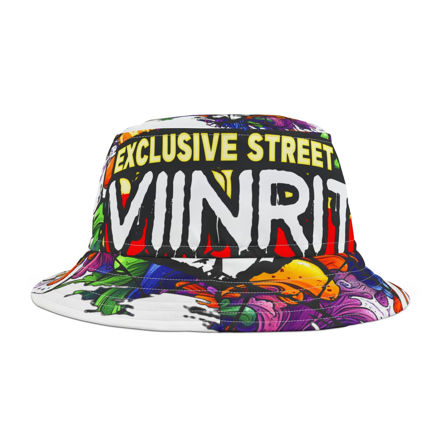 VIINRITI White Vibrant Graffiti Bucket Hat, Streetwear Hat, Cool Accessories, Festival Gear, Summer Fashion, Unique Graphic Hat