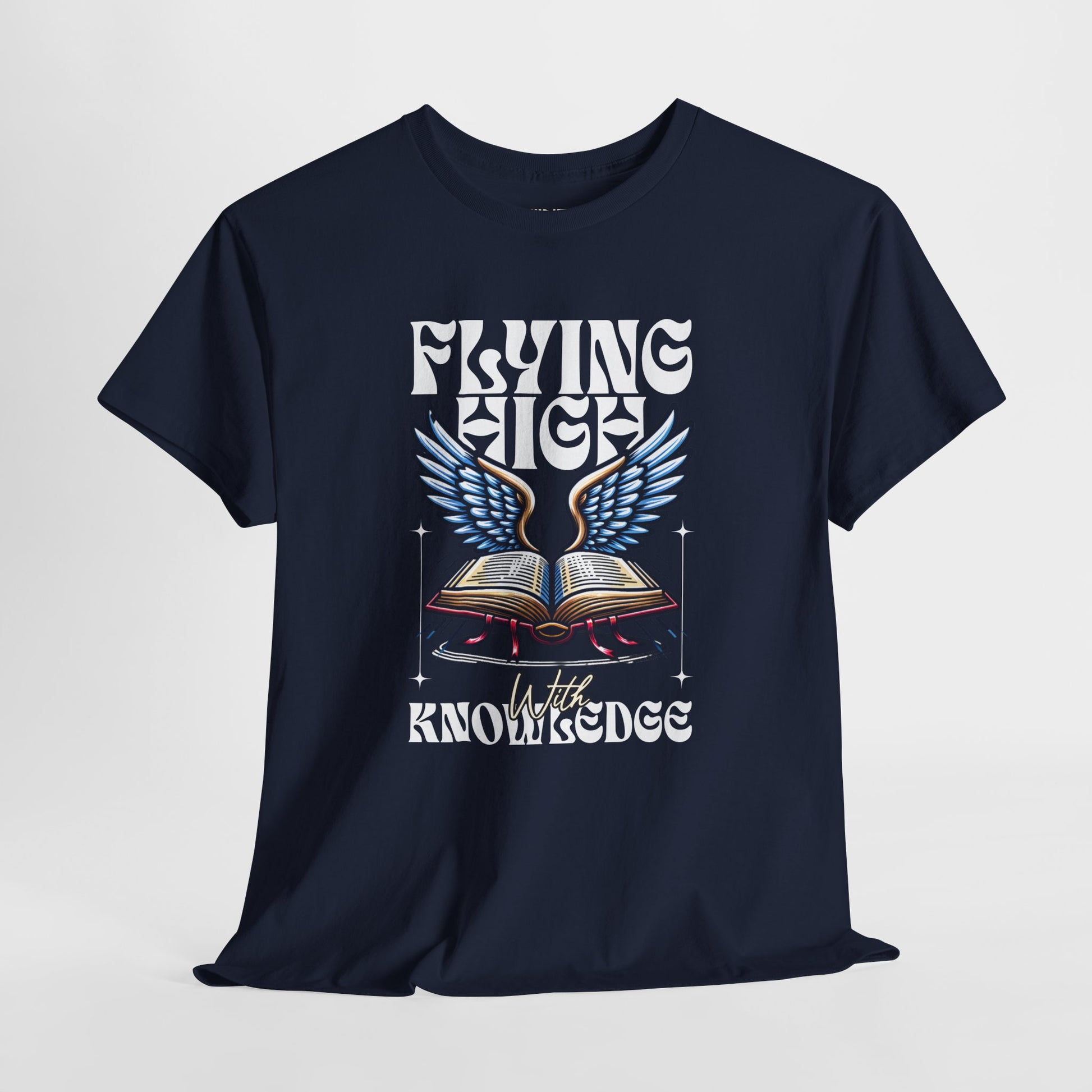 ""Flying High Knowledge T-Shirt — Vintage Winged Book Graphic Tee