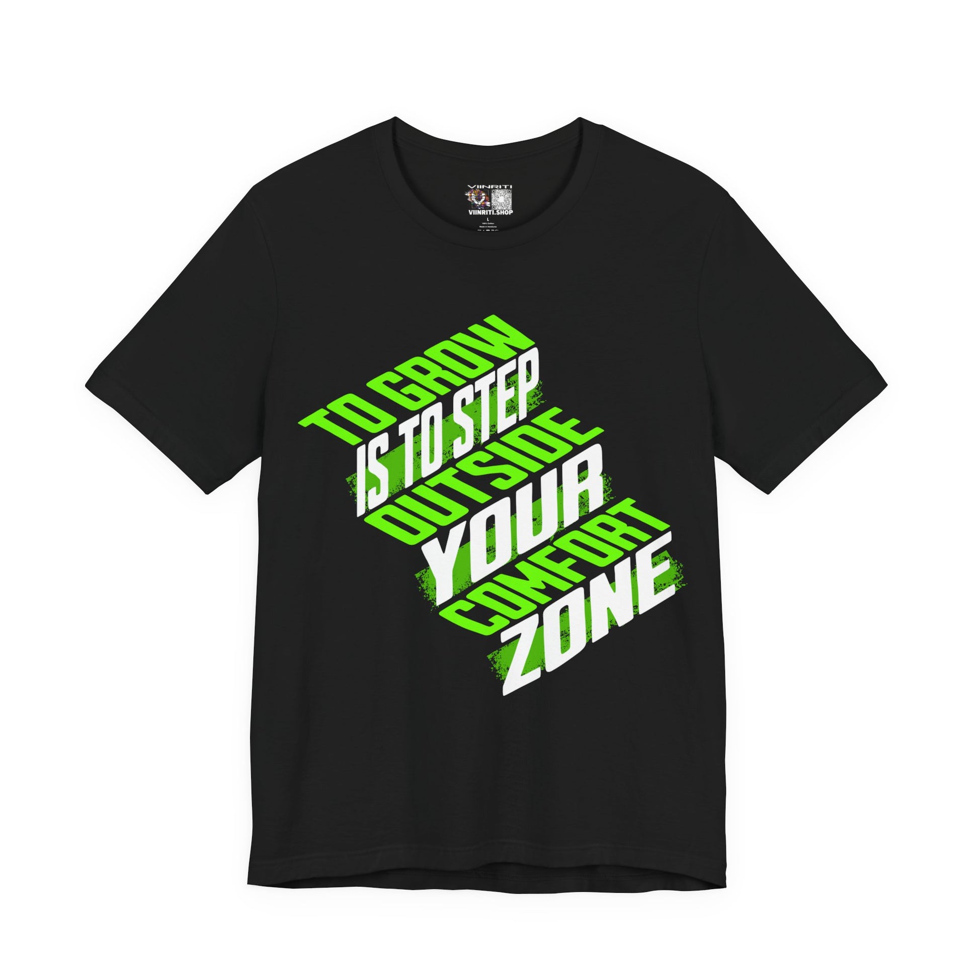 """Motivational Tee — "To Grow Is To Step Outside Your Comfort Zone" Neon Graphic
