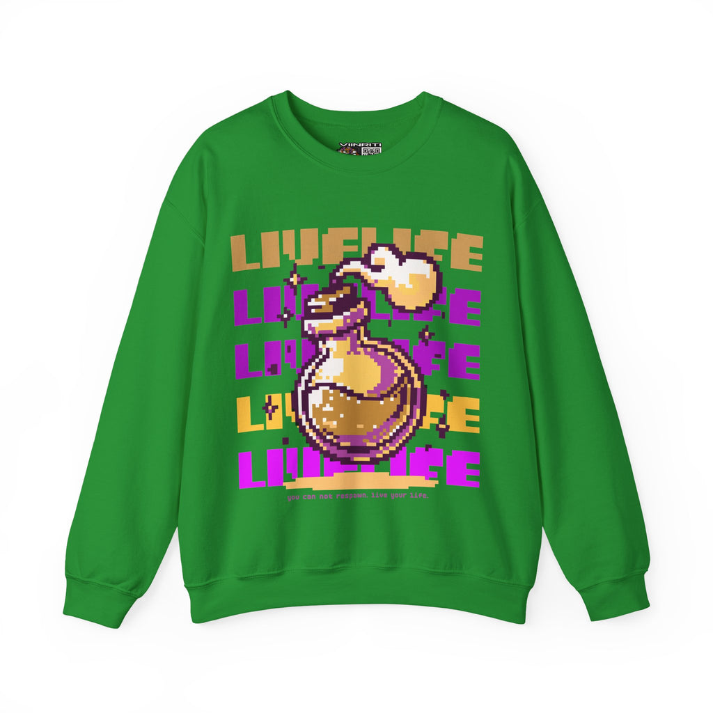 Crewneck Sweatshirt — Pixel Potion 'LIFE' Retro Gaming Graphic