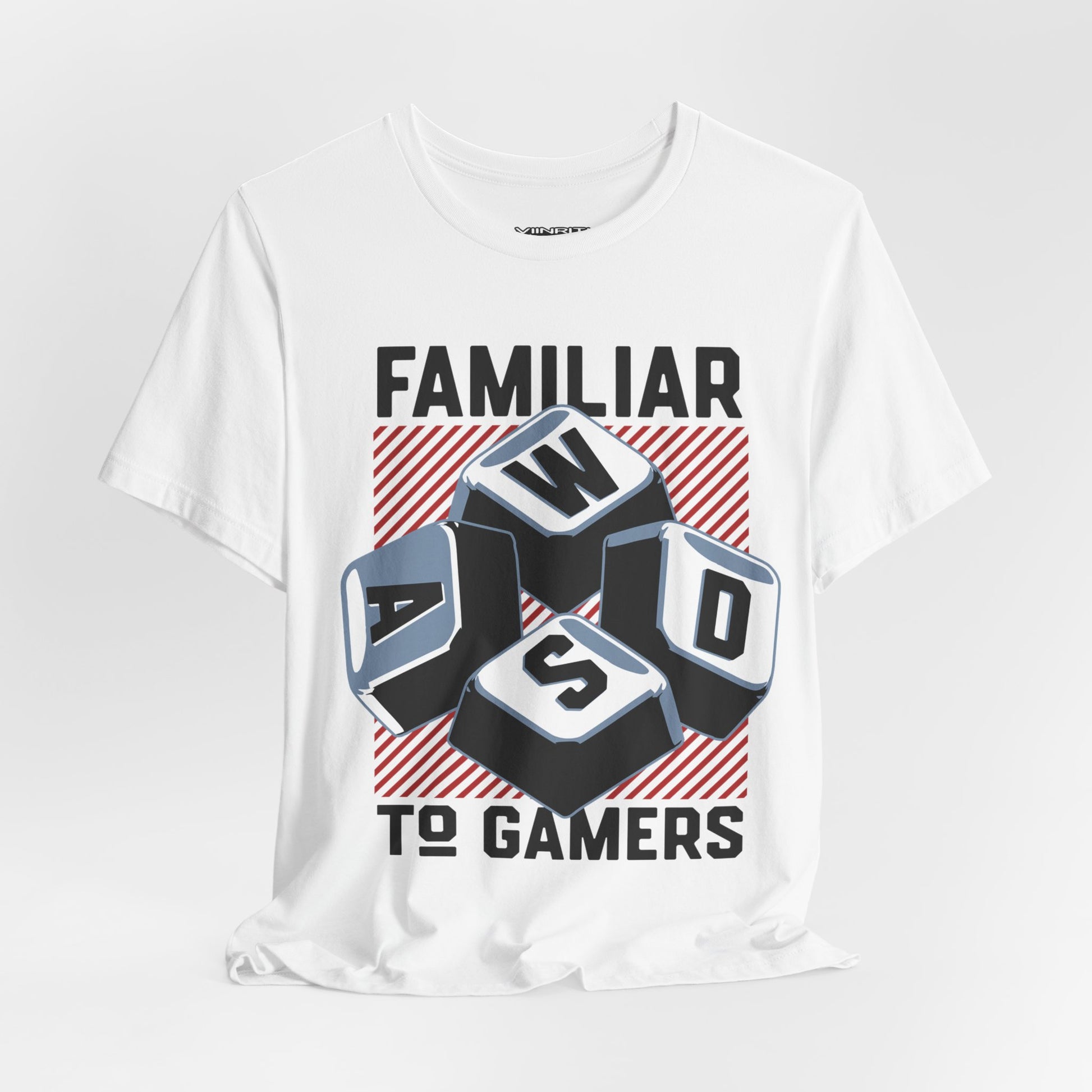 ""Gamer WASD Keys T‑Shirt — "Familiar to Gamers" Retro Keycap Tee