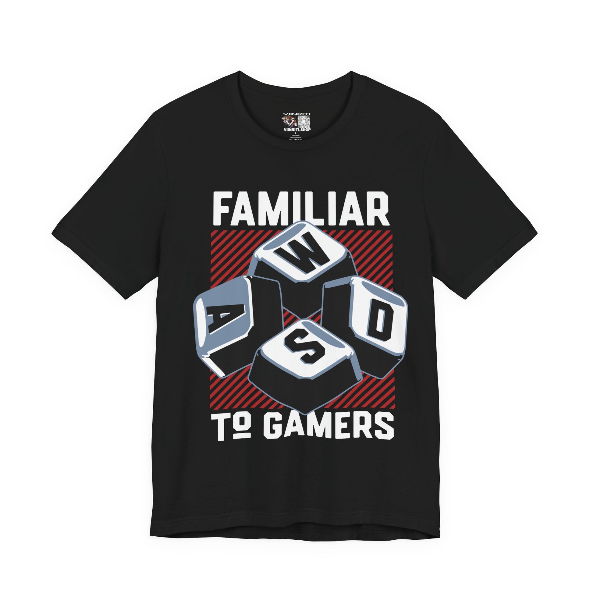 ""Gamer WASD Keys T‑Shirt — "Familiar to Gamers" Retro Keycap Tee
