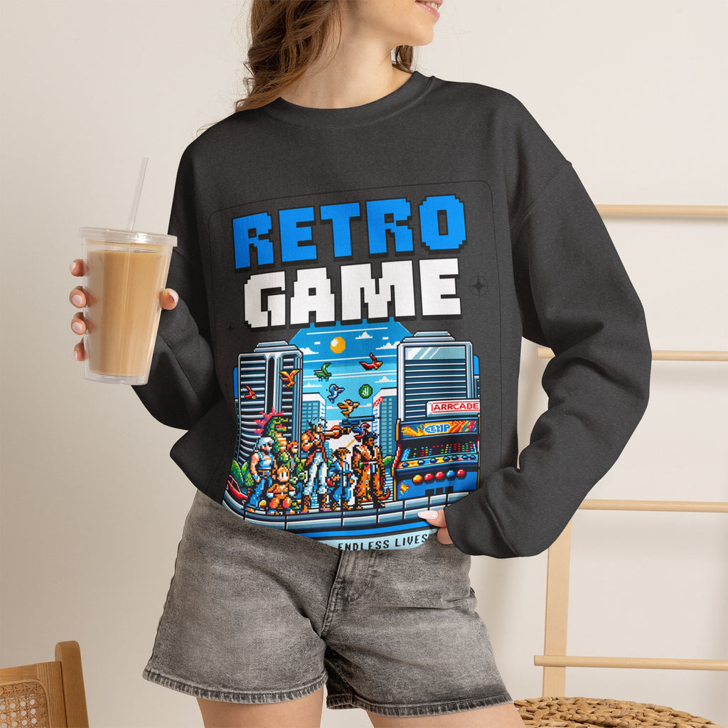 Retro Game Sweatshirt — Vintage 8-Bit Arcade Graphic Crewneck