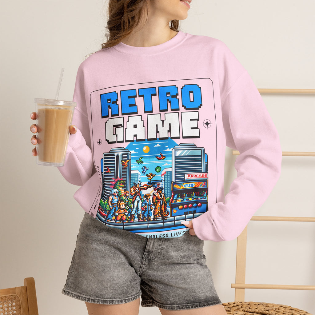 Retro Game Sweatshirt — Vintage 8-Bit Arcade Graphic Crewneck