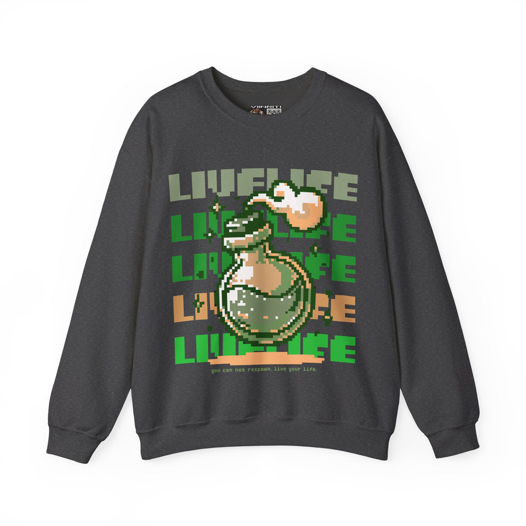 Crewneck Sweatshirt — Pixel Potion 'LIFE' Retro Gaming Graphic