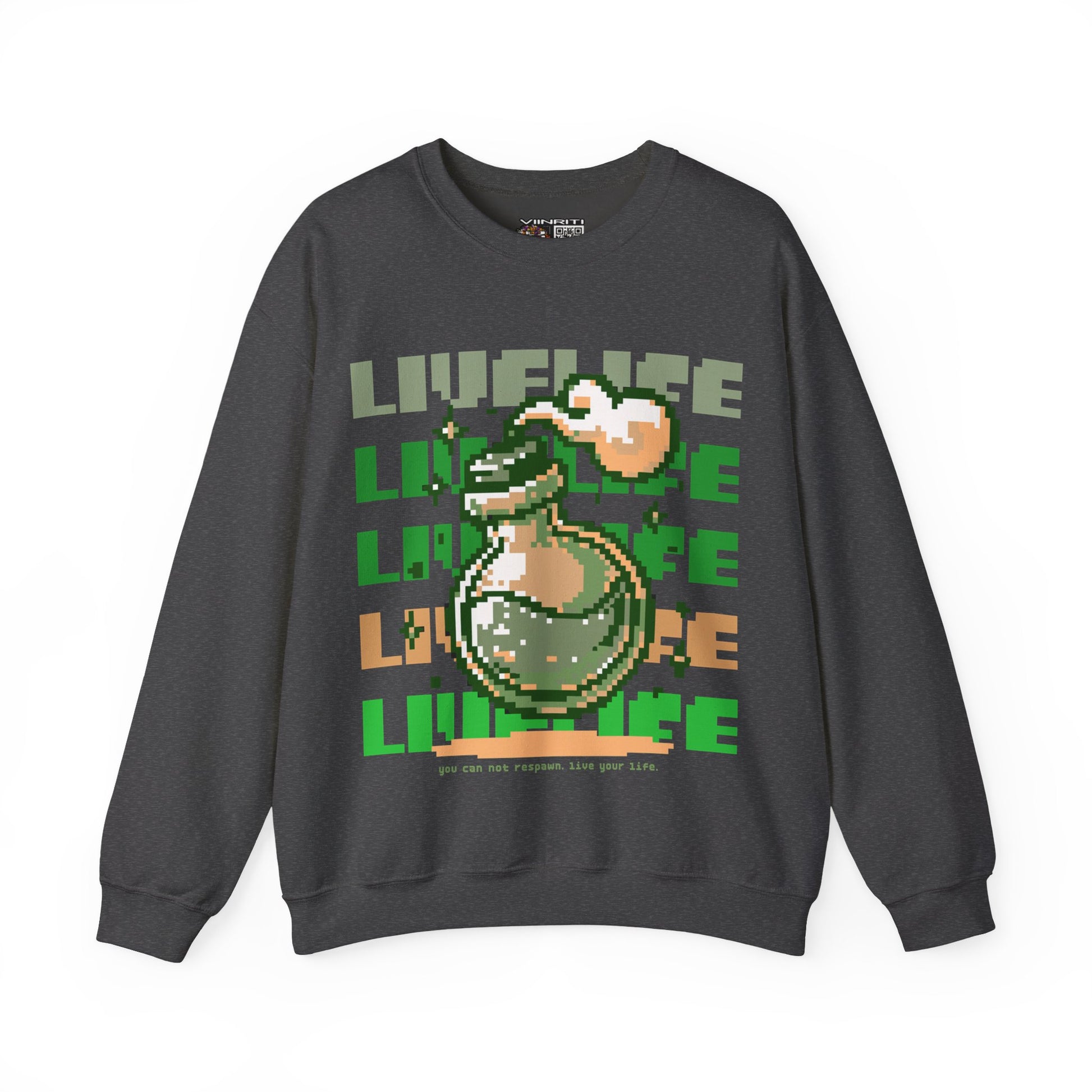 Crewneck Sweatshirt — Pixel Potion 'LIFE' Retro Gaming Graphic