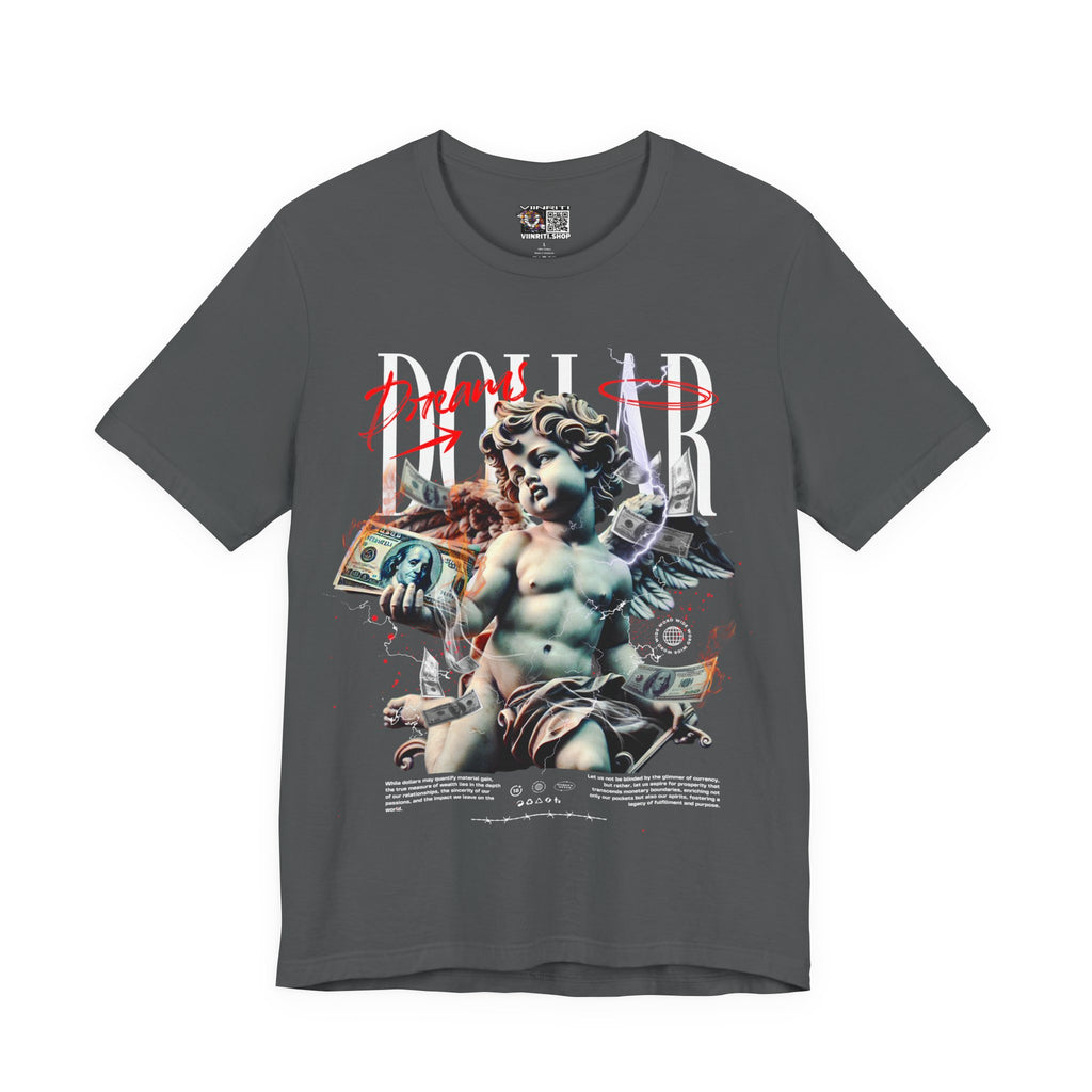 Dollar Cherub Graphic Tee — Streetwear Statue, Money Collage T-Shirt