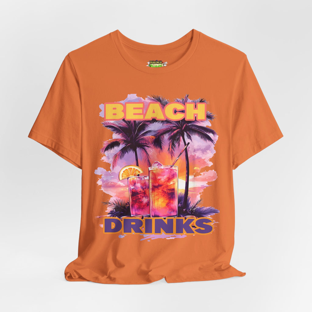 Beach Drinks Unisex Jersey Tee, Summer Shirt, Vacation T-Shirt, Tropical Paradise Top, Casual Beachwear