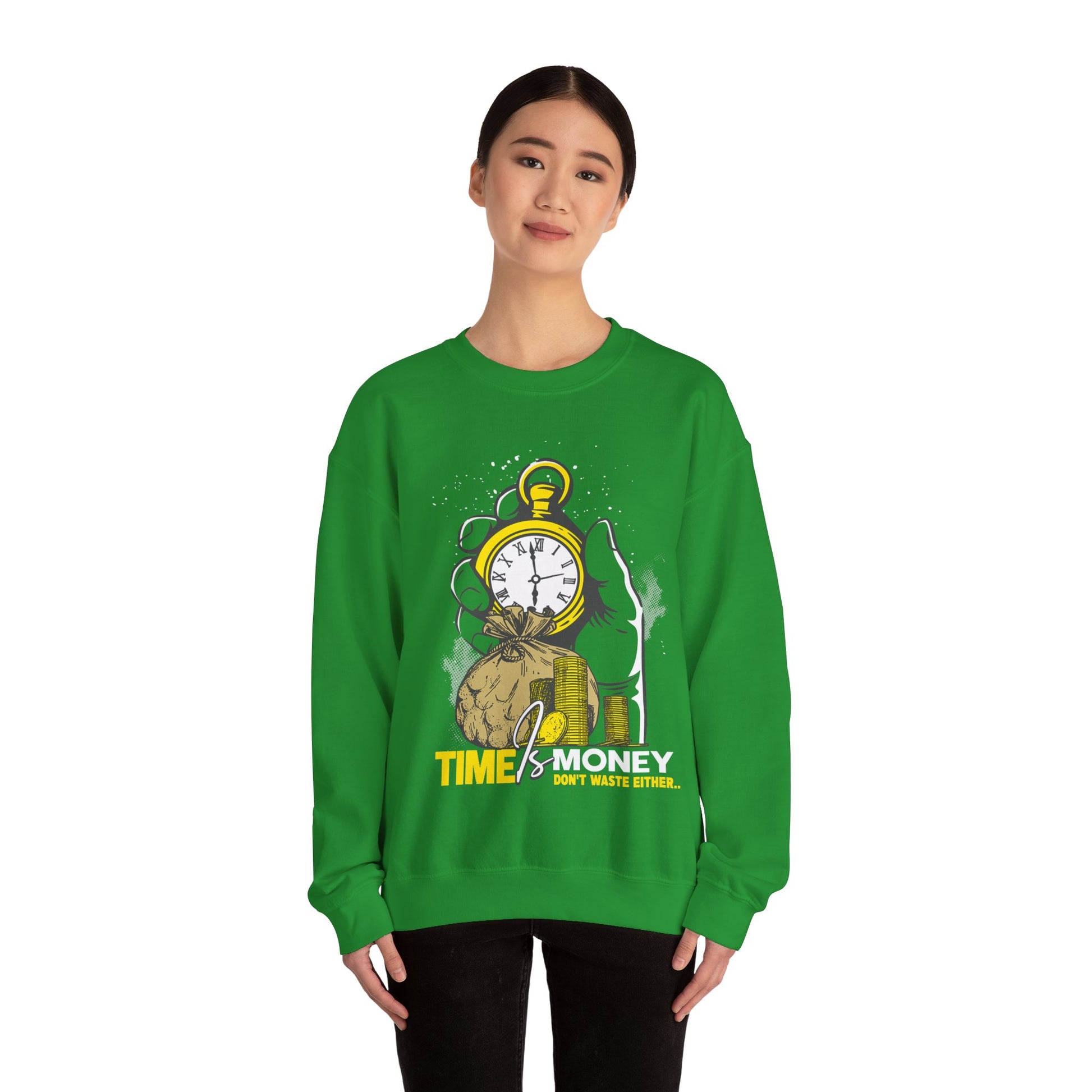 Time Is Money Crewneck Sweatshirt — Vintage Pocket Watch Graphic