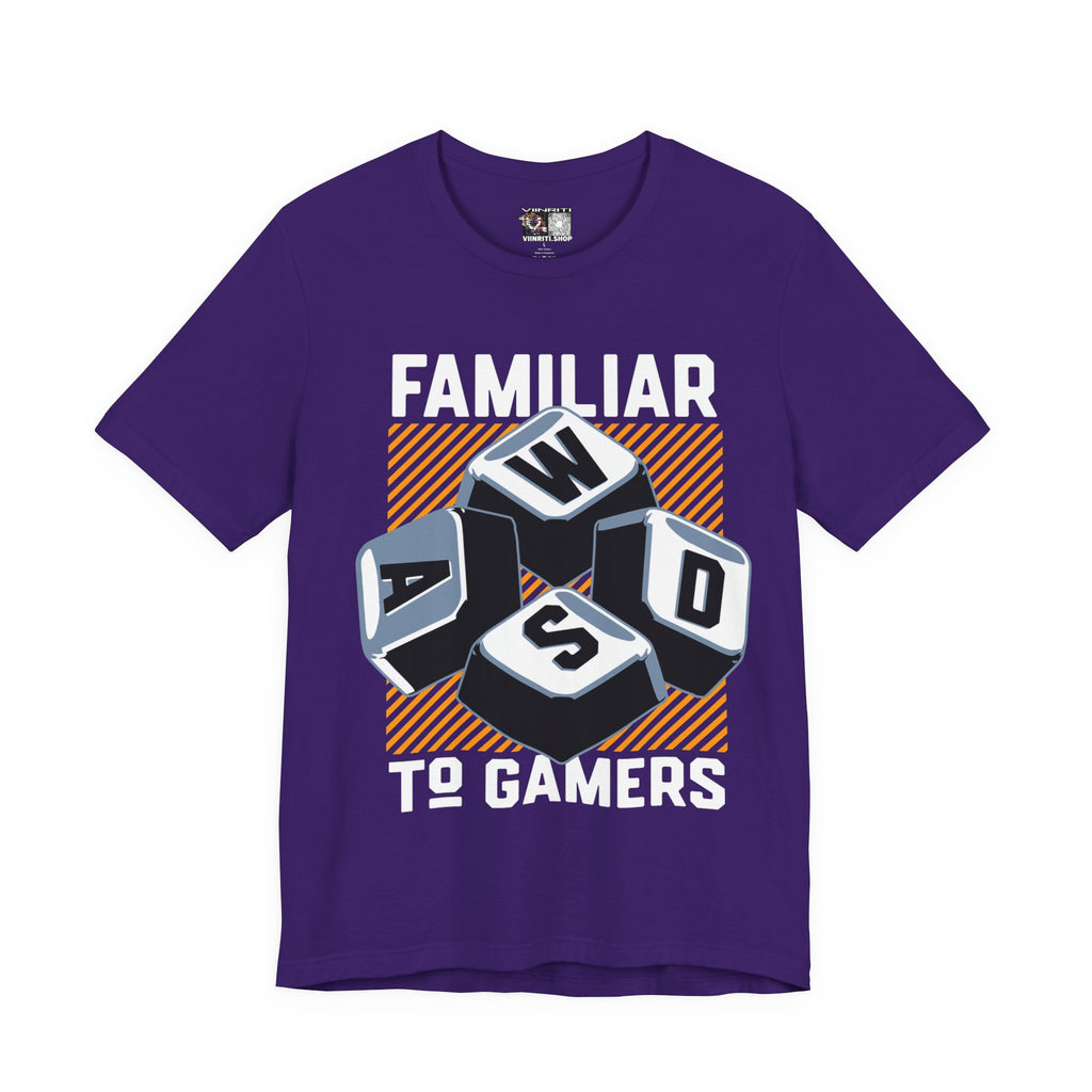 ""Gamer WASD Keys T‑Shirt — "Familiar to Gamers" Retro Keycap Tee