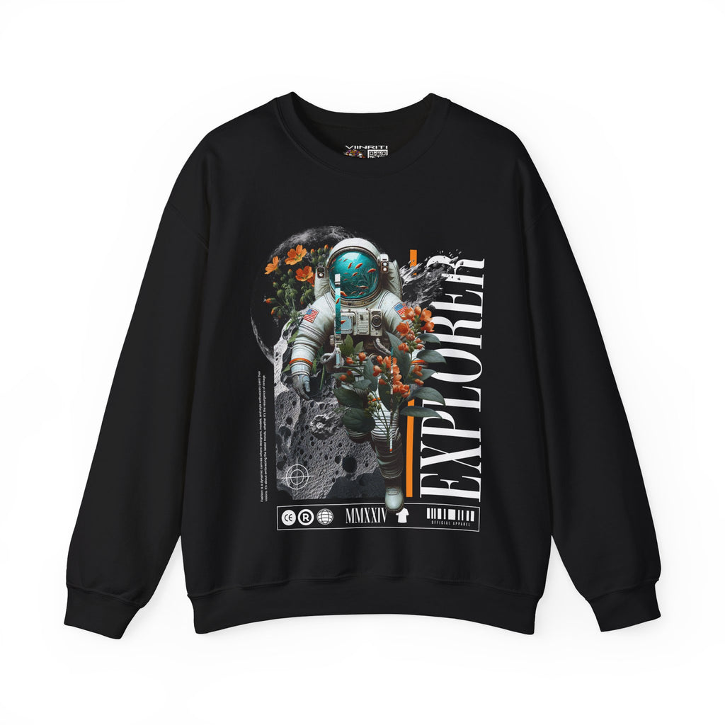 Astronaut Floral Crewneck Sweatshirt — Space Explorer Graphic Pullover