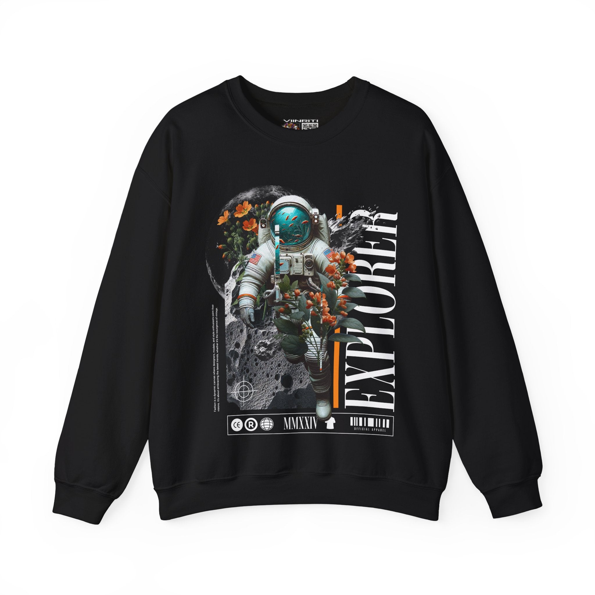 Astronaut Floral Crewneck Sweatshirt — Space Explorer Graphic Pullover
